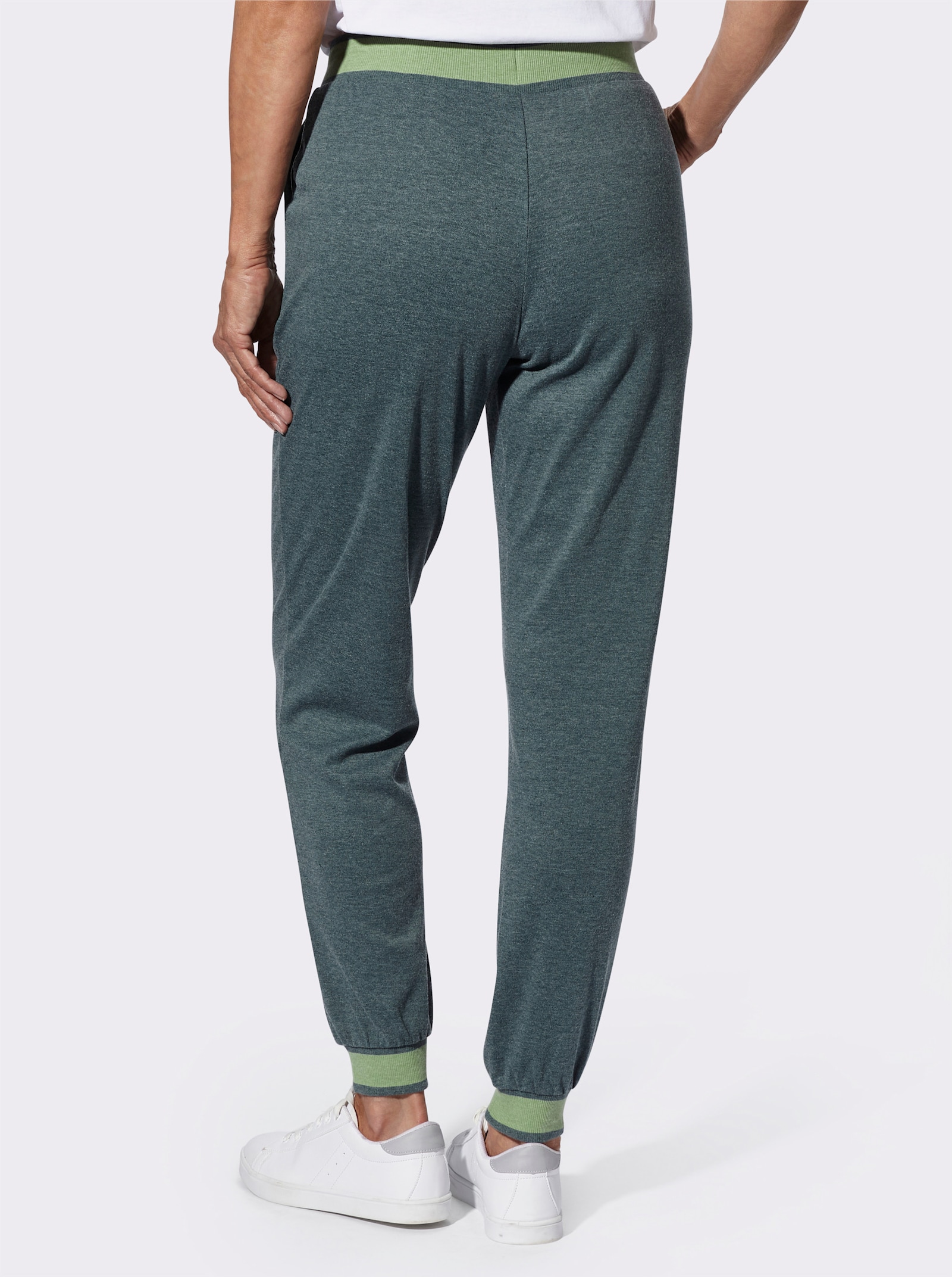 Freizeithose mit geripptem Dehnbund - petrol-meliert