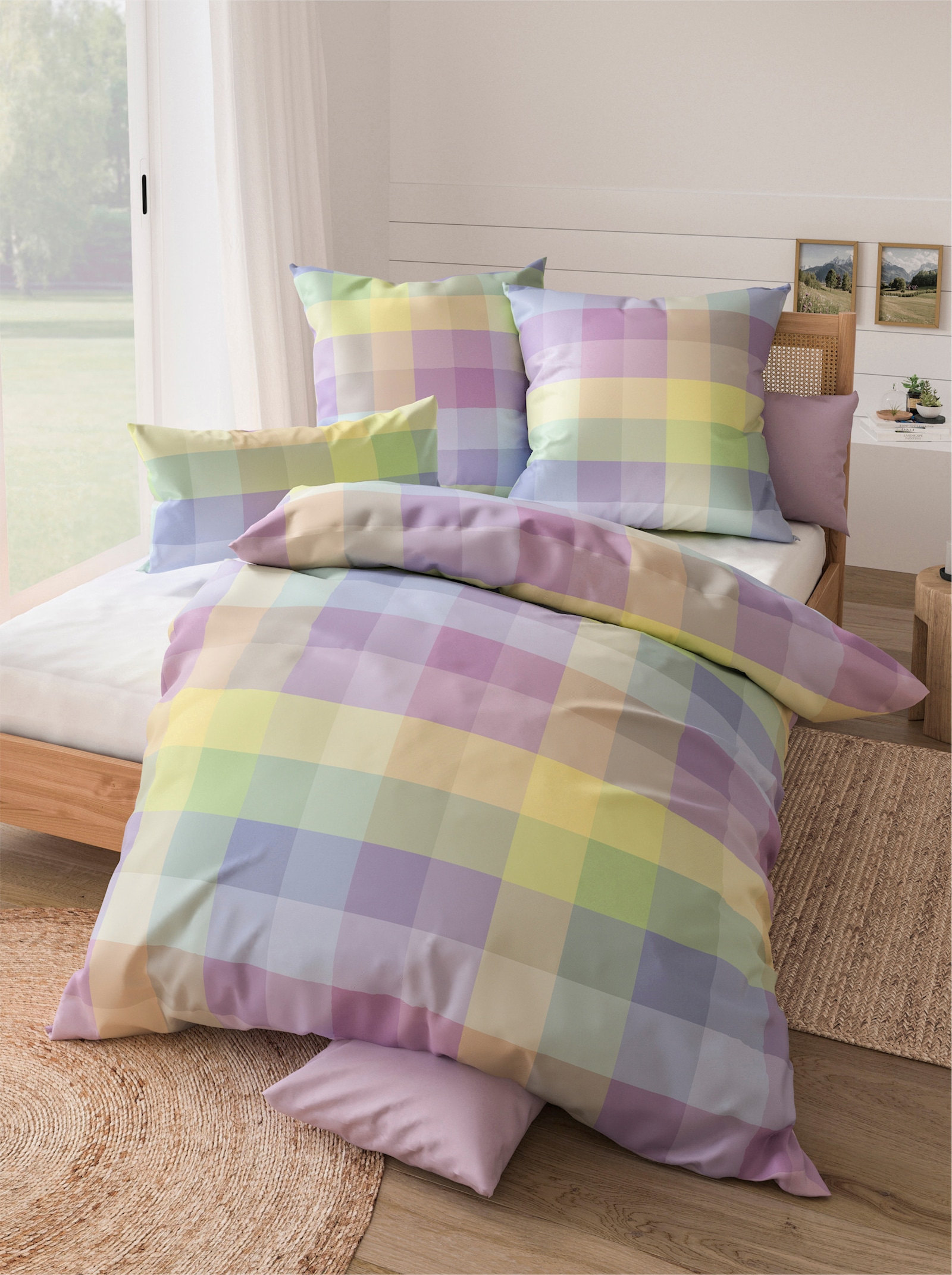 wäschepur Bettwäsche - rosé-bleu-kariert