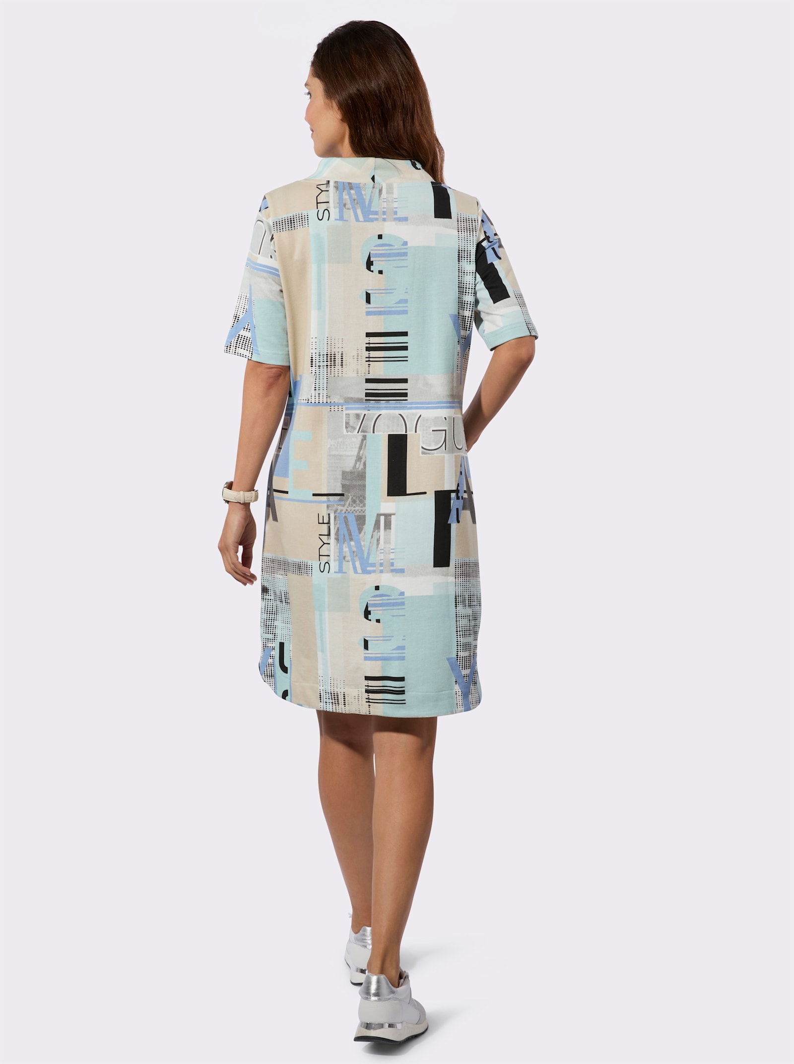 Jerseykleid mit Lettering-Print - bleu-sand-bedruckt