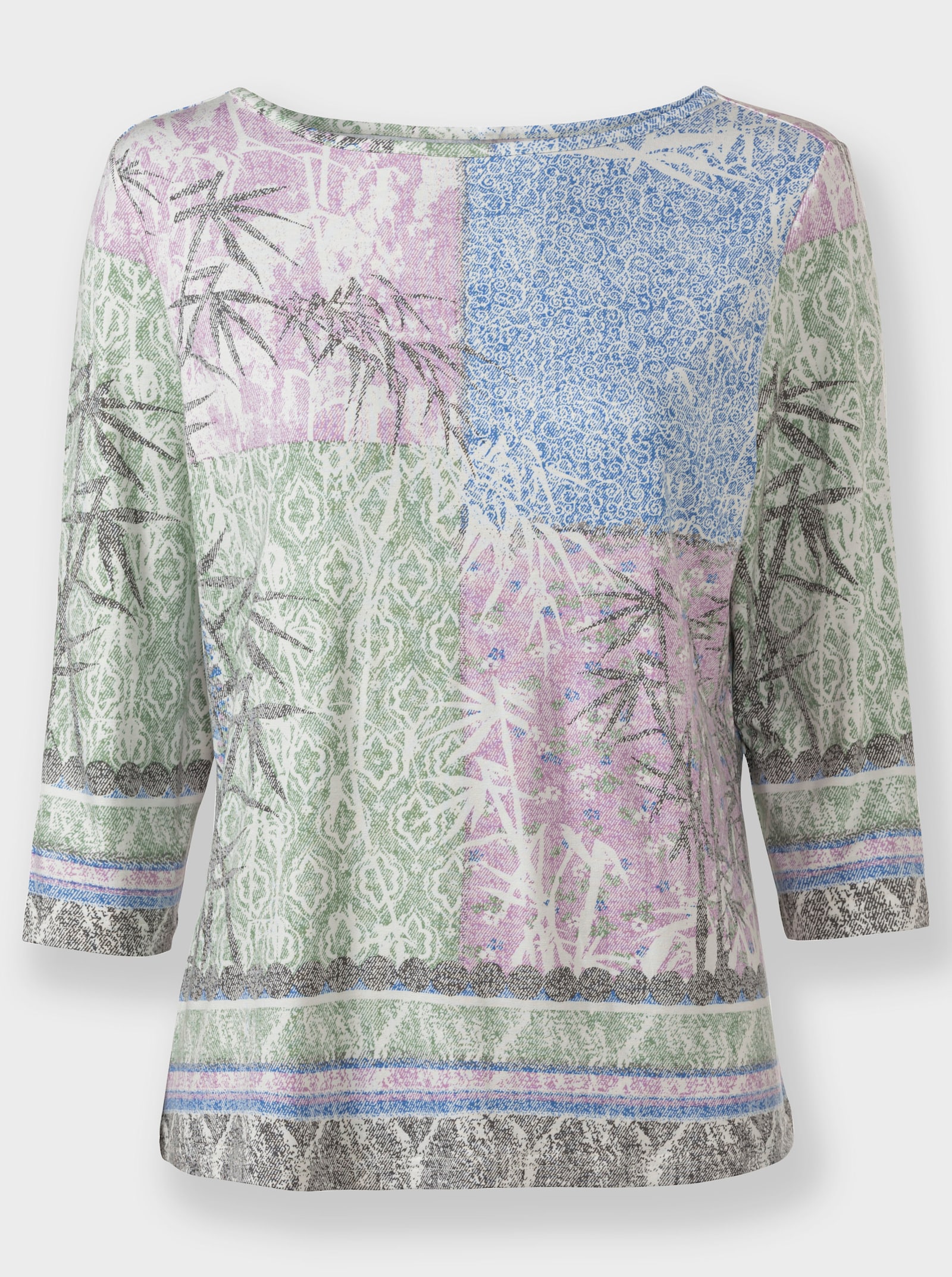 3/4-Arm-Shirt mit Bordürendruck - ecru-eucalyptus-bedruckt