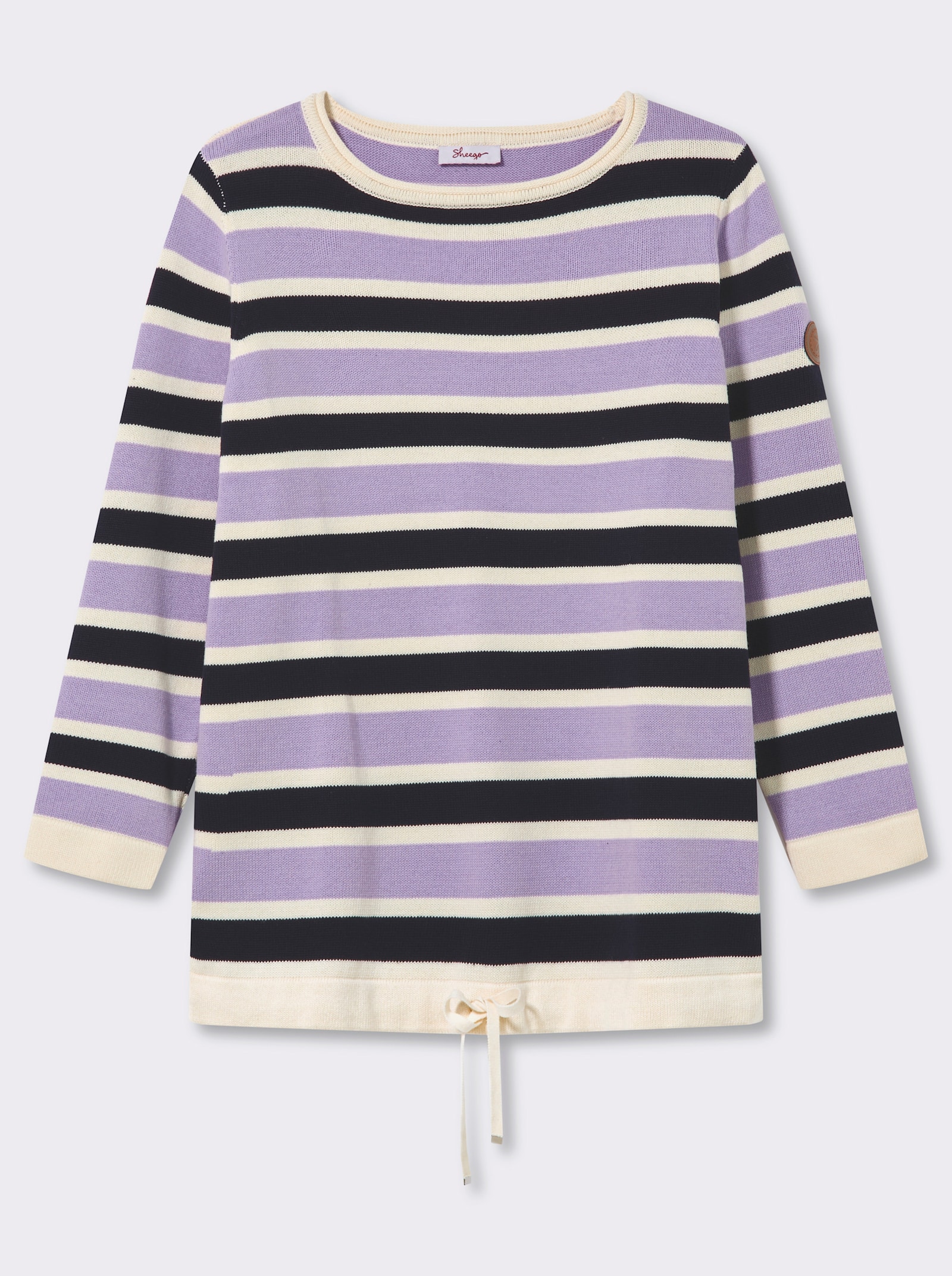 sheego Strickpullover im Colour-Blocking - lila-ecru-geringelt