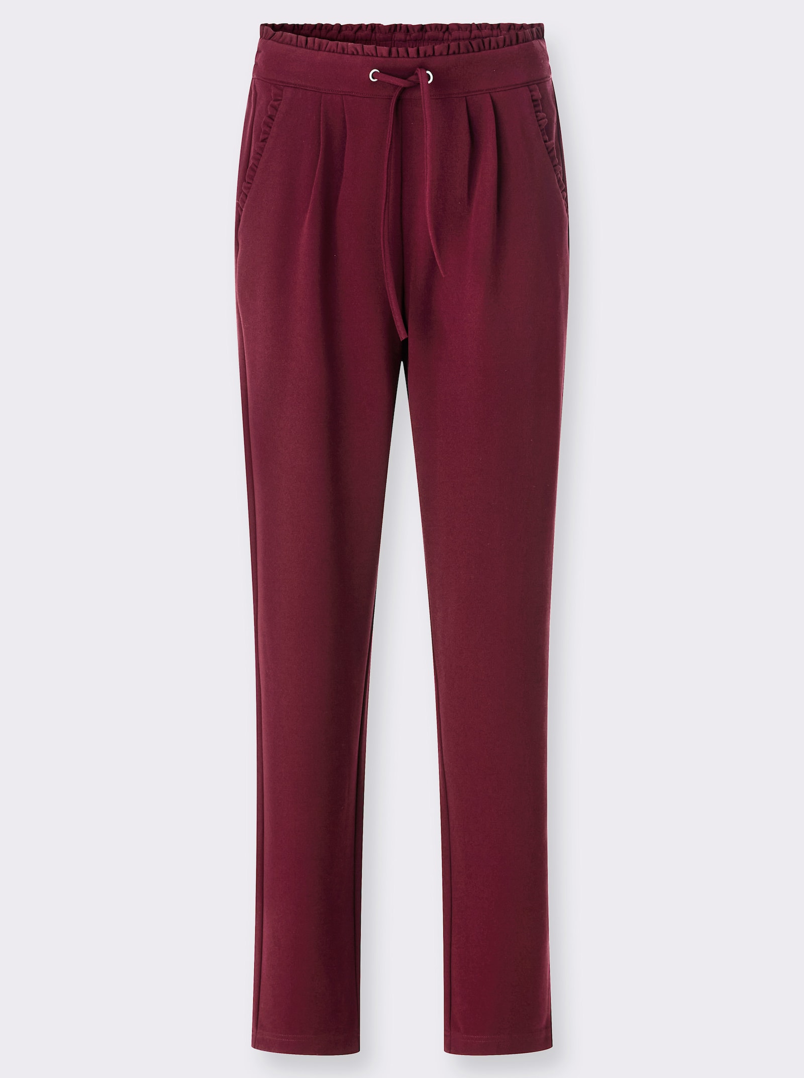 Jerseyhose mit Rüschen am Dehnbund - bordeaux
