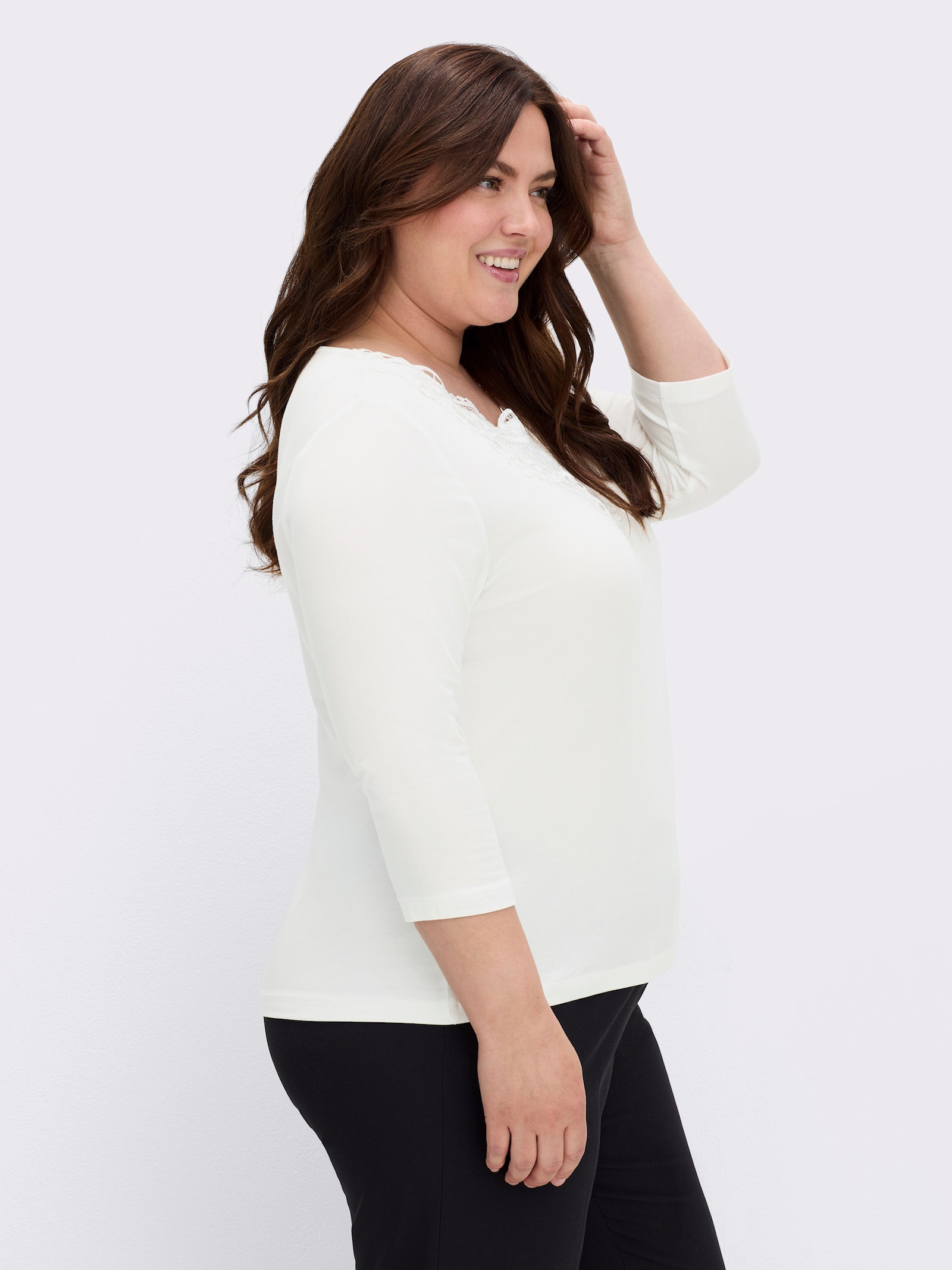 Spitzenshirt mit 3/4-Ärmeln - ecru