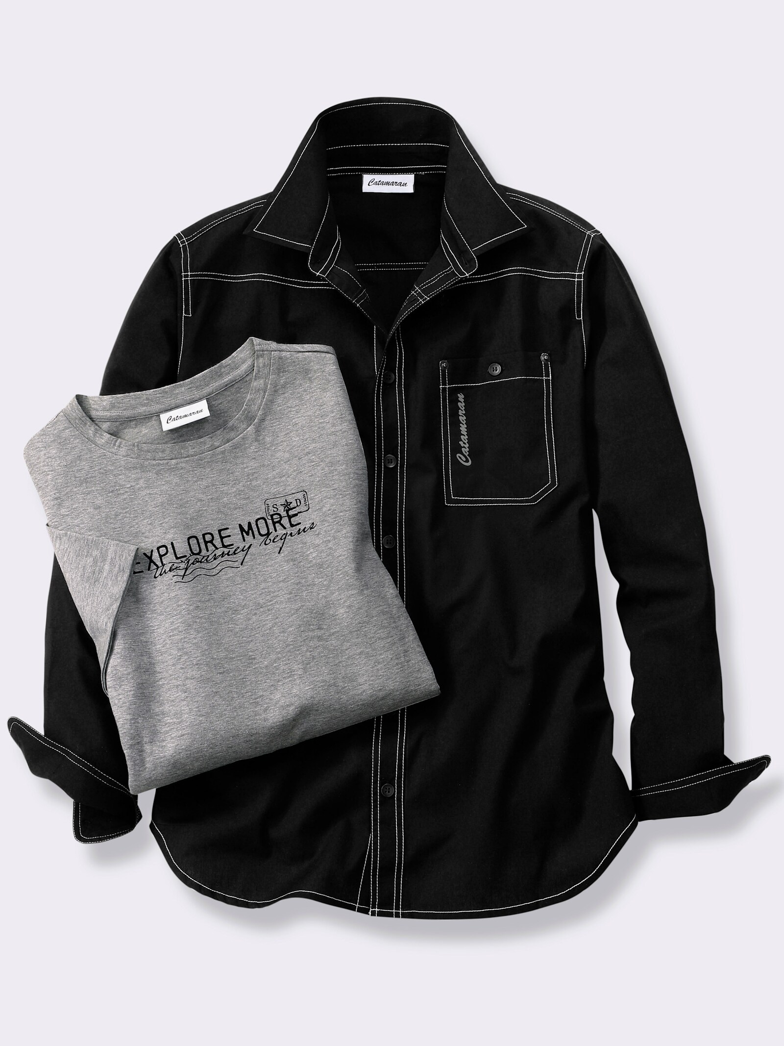 Catamaran Hemd mit Shirt im Set - schwarz + grau-meliert