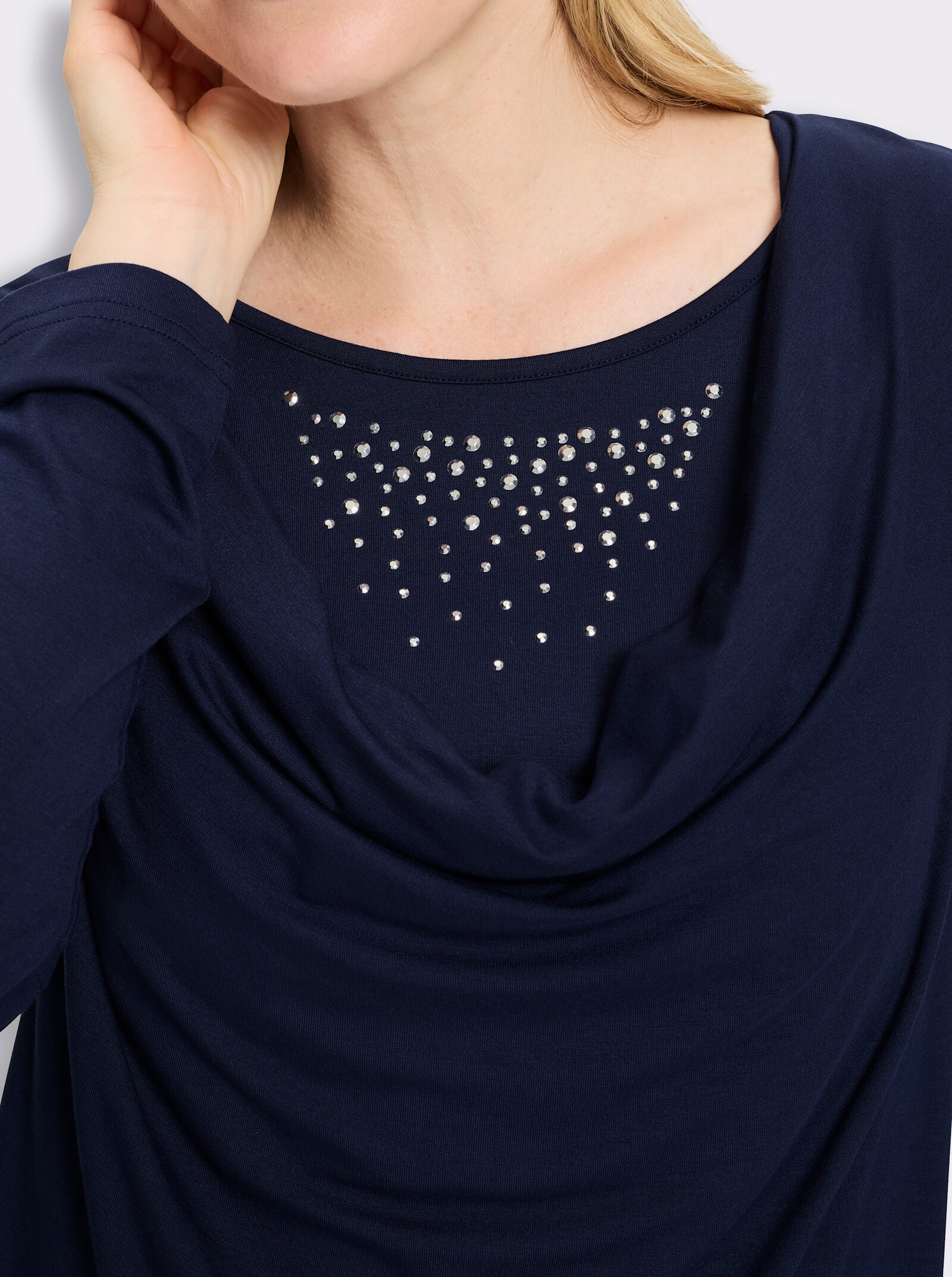 Wasserfallshirt mit Glitzerstein-Applikation - marine