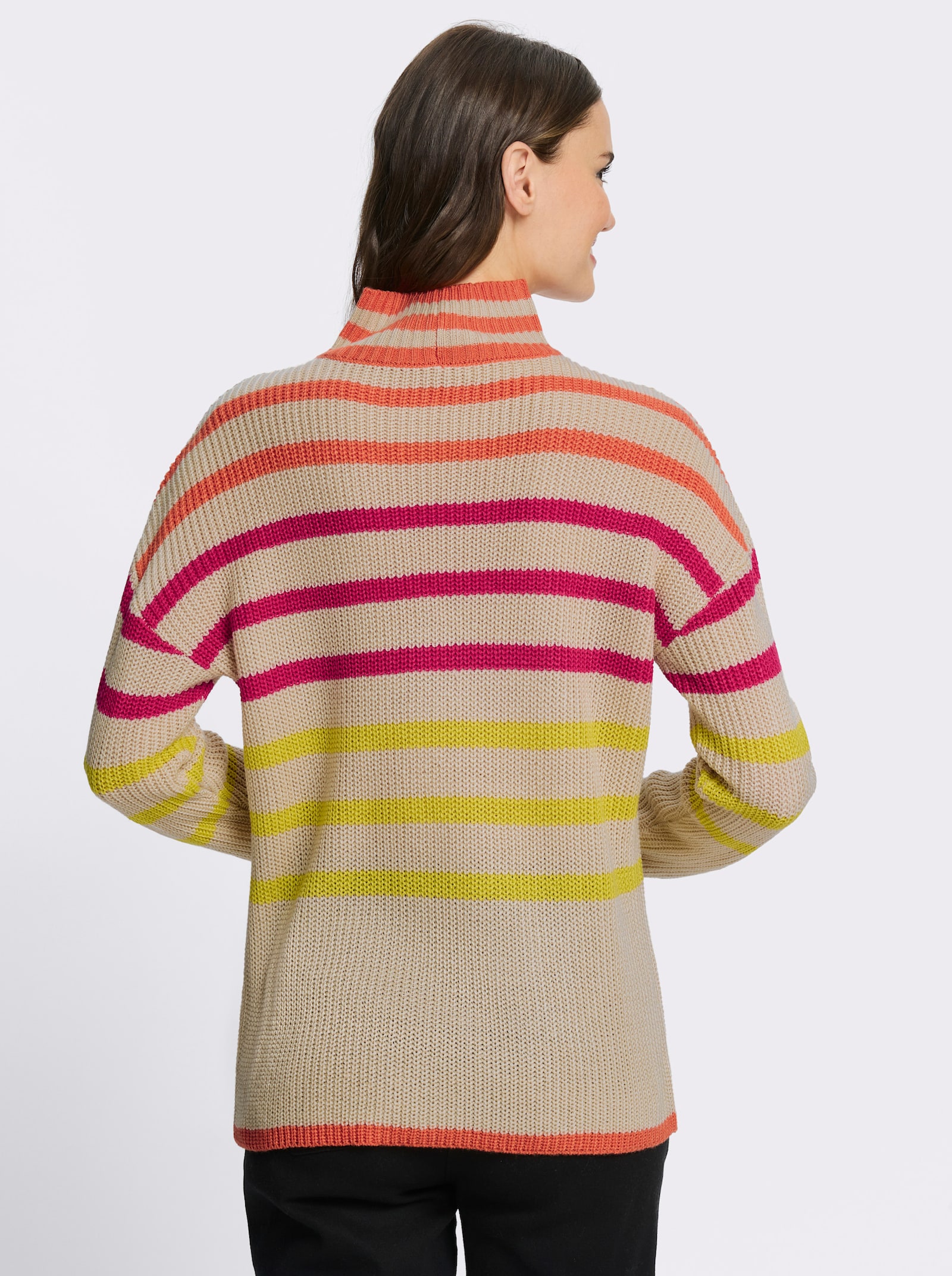 Stehkragenpullover mit Streifen in Leuchtfarben - sand-orange-gestreift