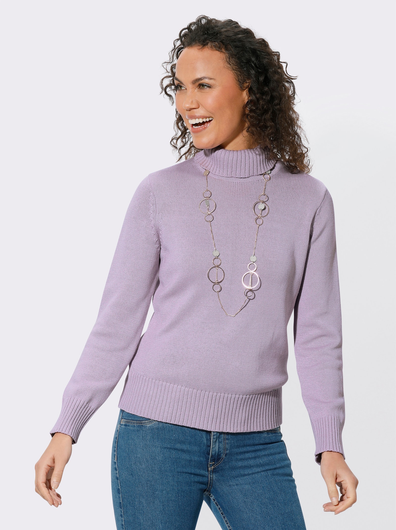 Rollkragenpullover im Baumwoll-Mix - flieder