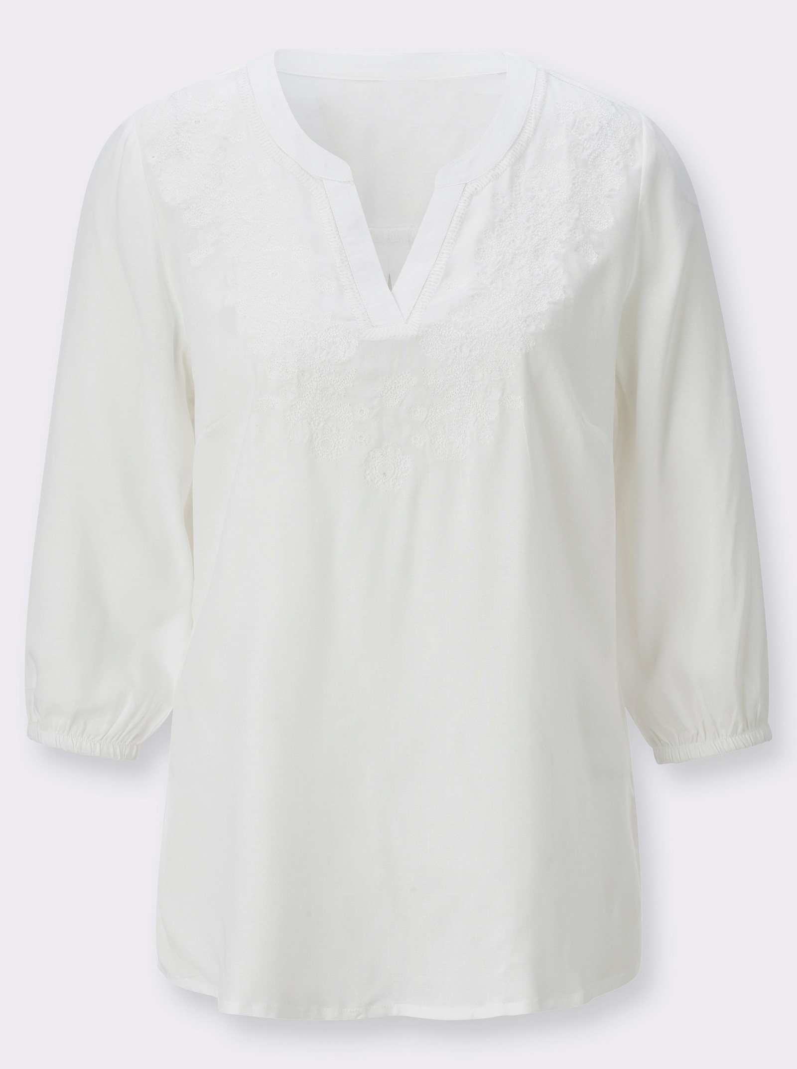 Schlupfbluse mit Ton-in-Ton-Stickerei - ecru