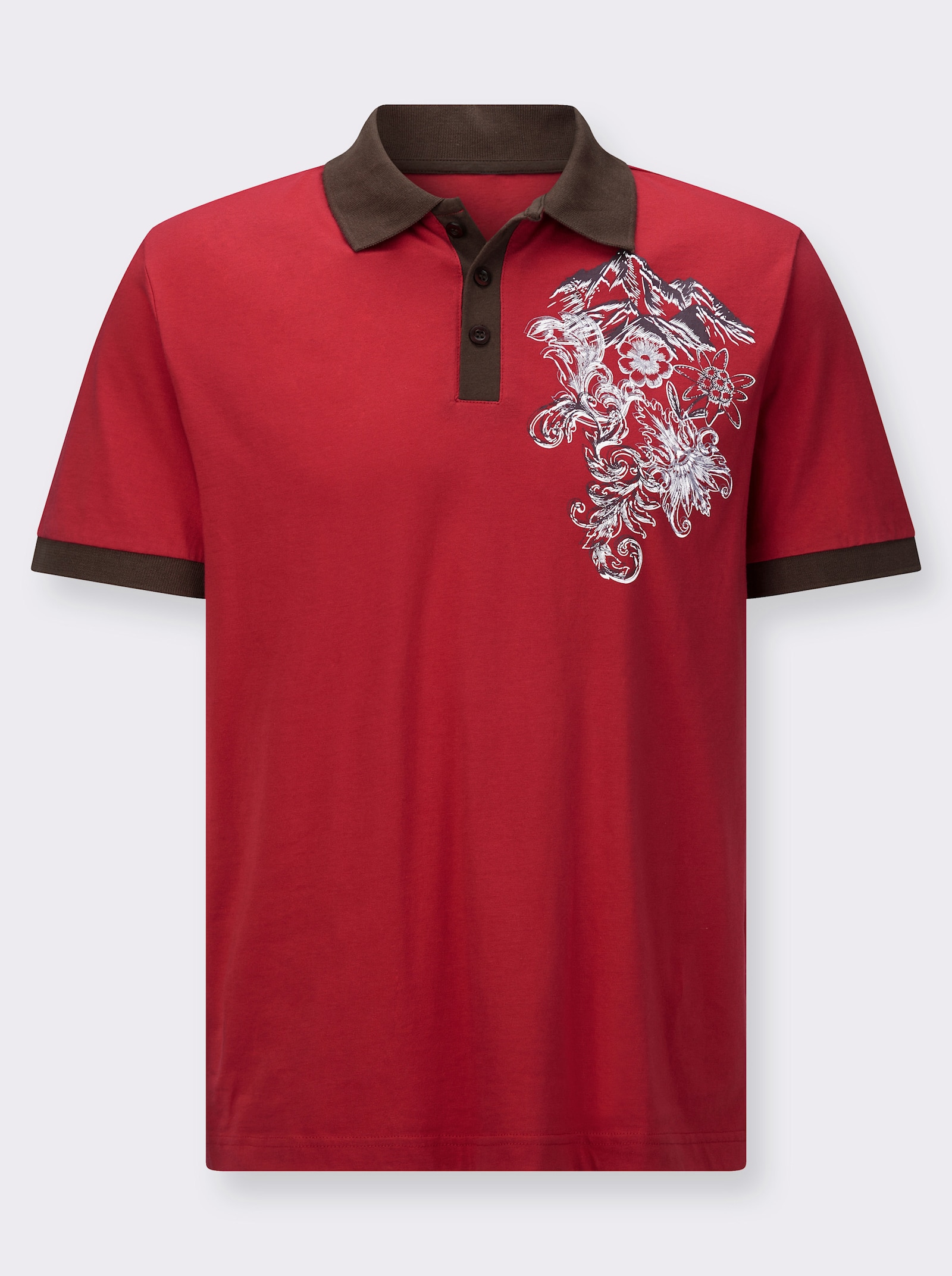 Poloshirt in Kontrast-Verarbeitung - rot-schoko
