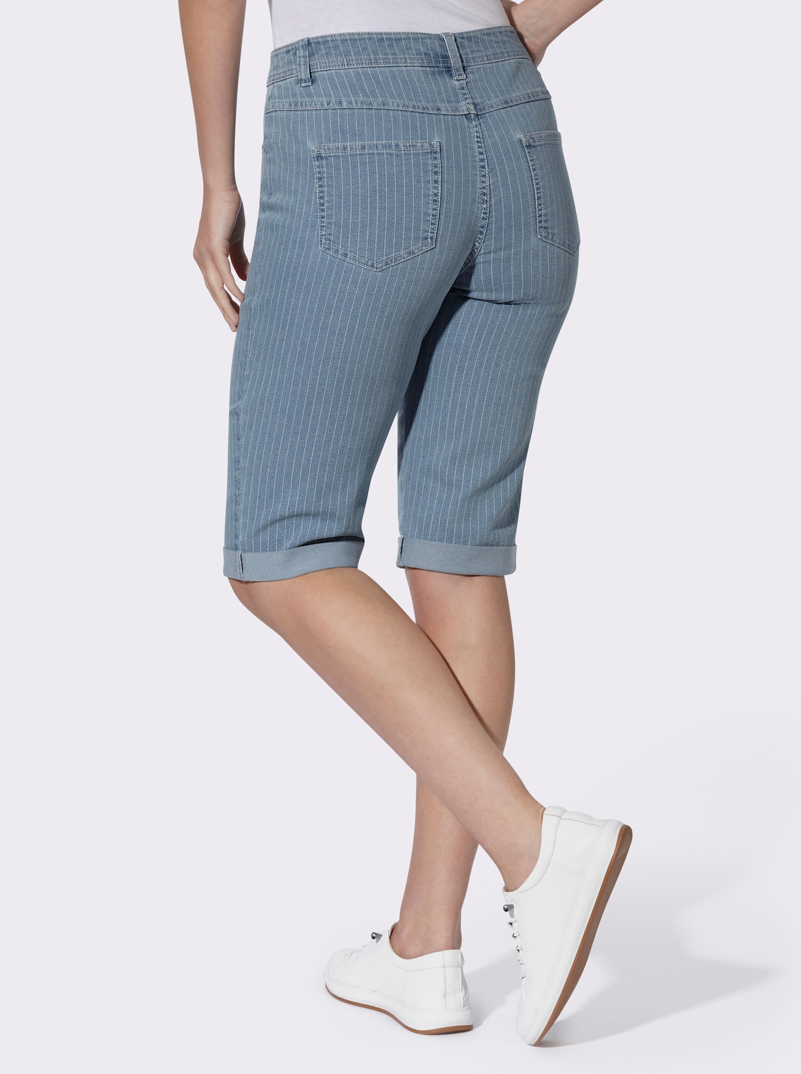 Jeansbermuda met verticaal streeppatroon, stretch - blue-bleached