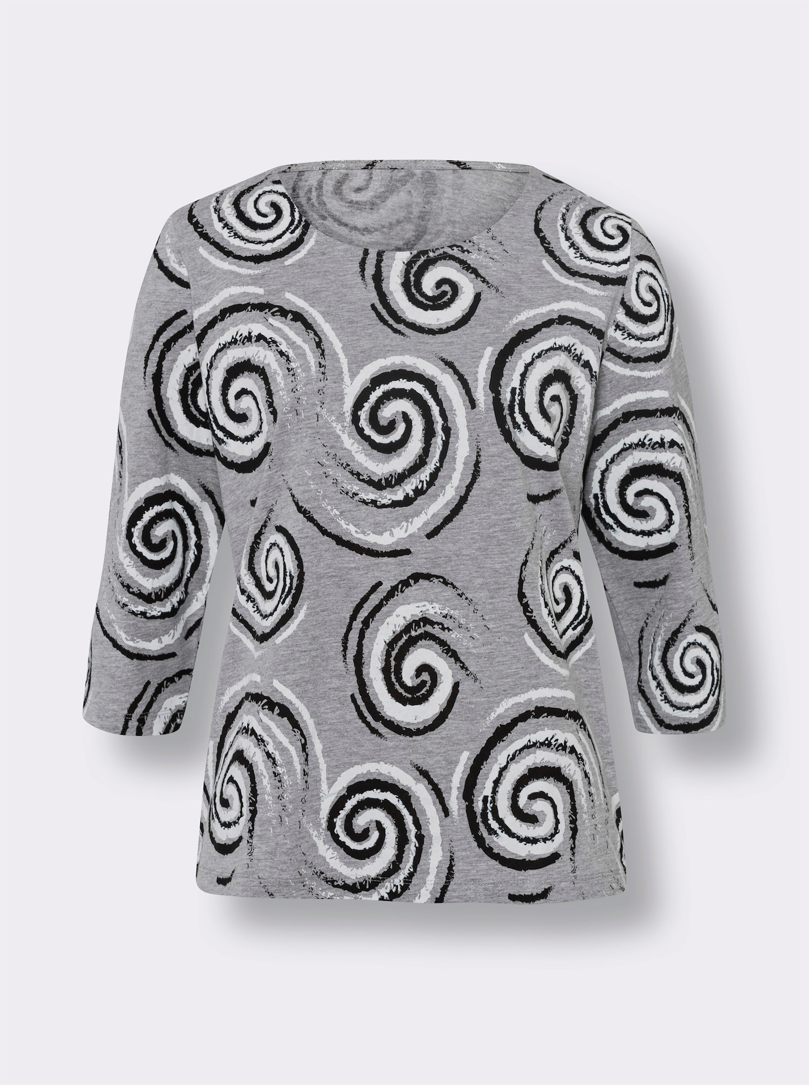 Tričko, 3/4 rukávy, bavlna - sivo-melírovaná-čierna potlač