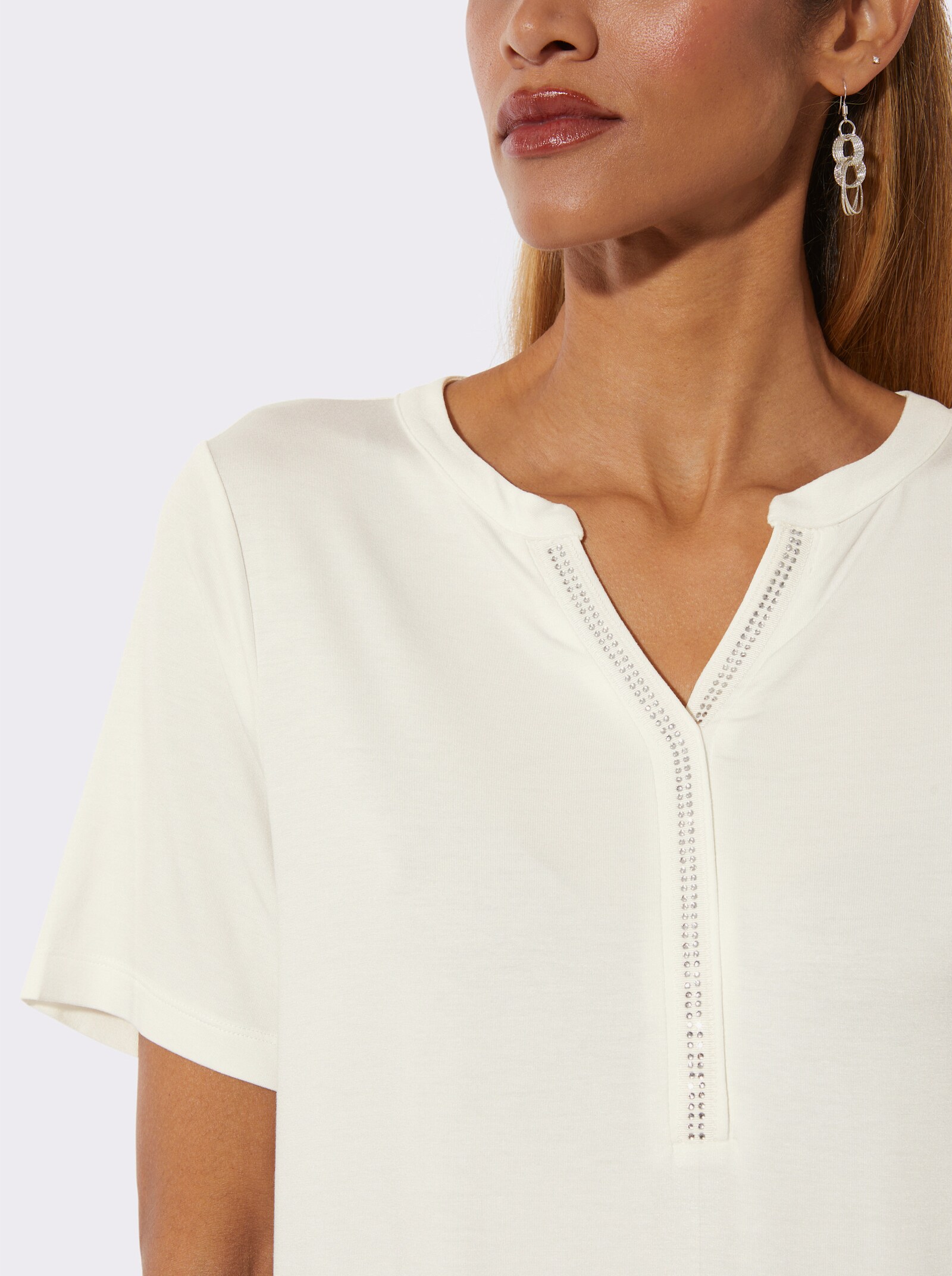 Kurzarmshirt mit Seitenschlitzen - ecru