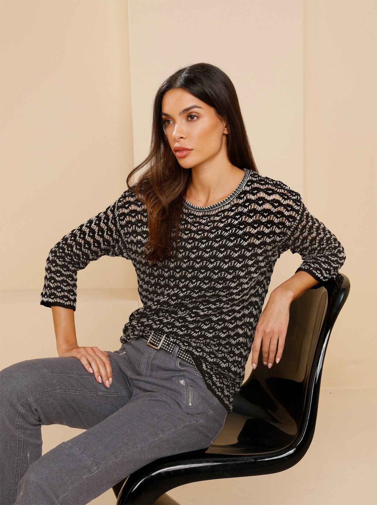 heine Pullover - schwarz-sand-gemustert