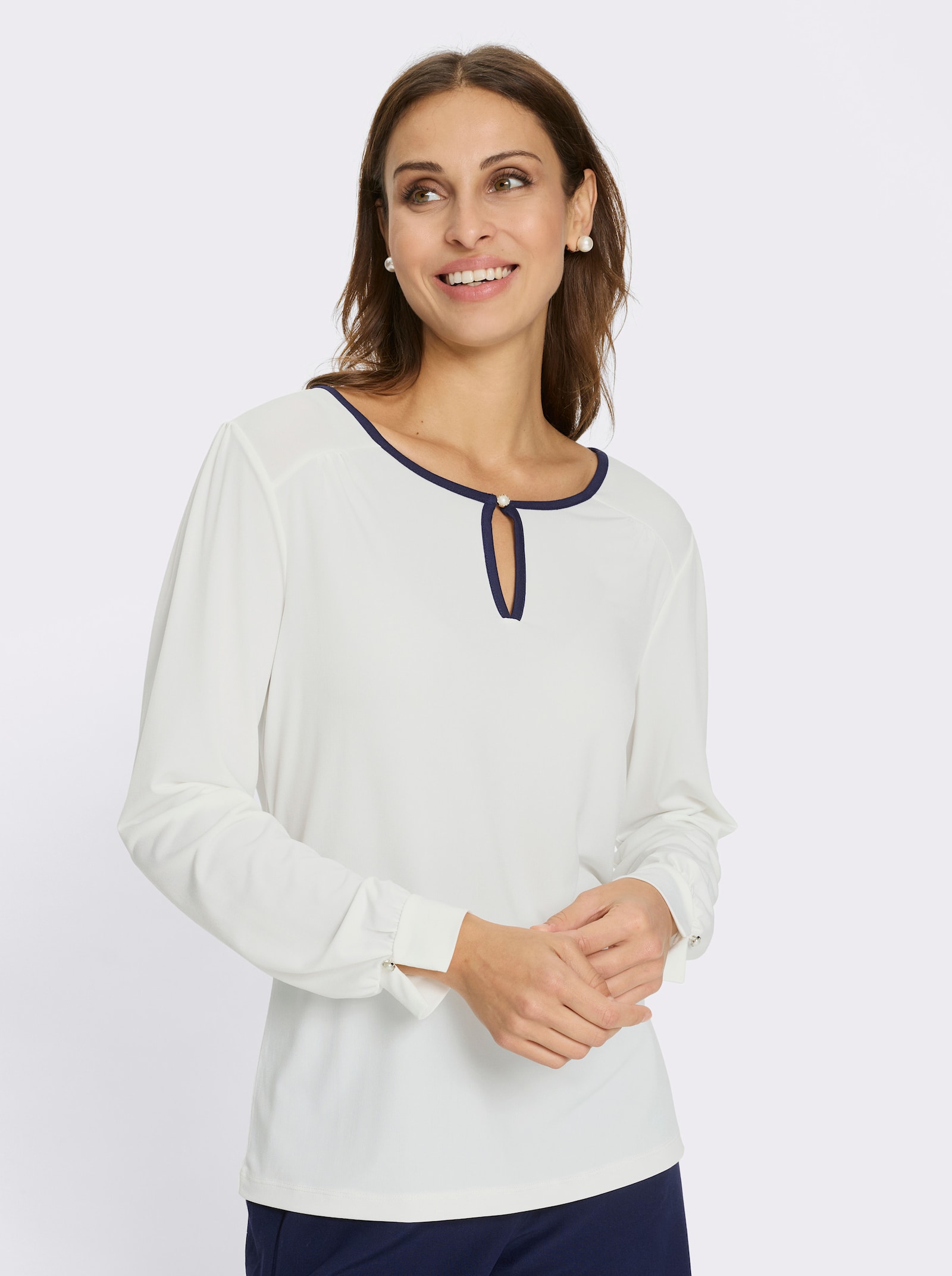 Rundhalsshirt mit kontrastfarbigen Akzenten - ecru