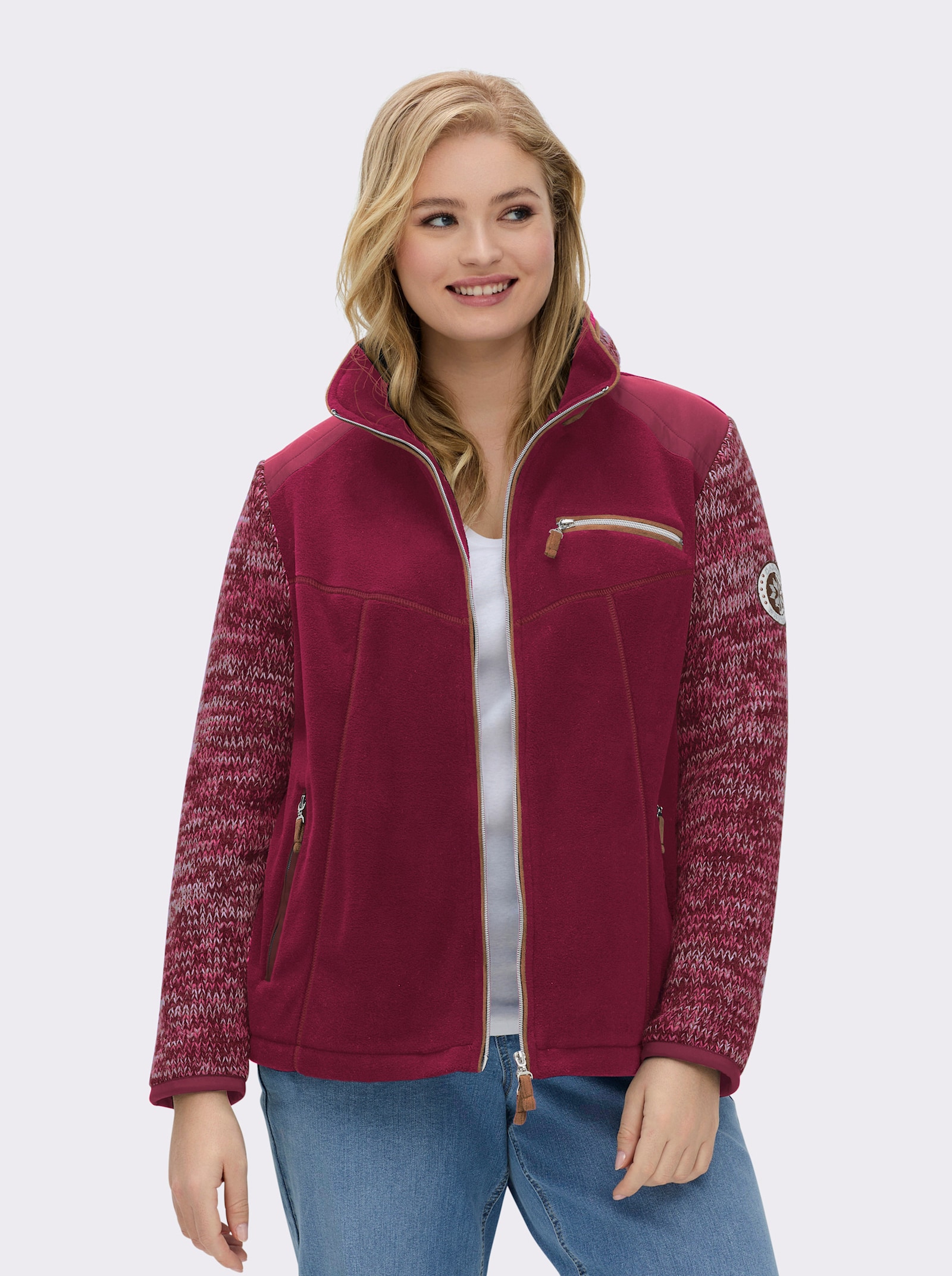 Fleecejacke im Mix aus Fleece und Strick - beere-meliert