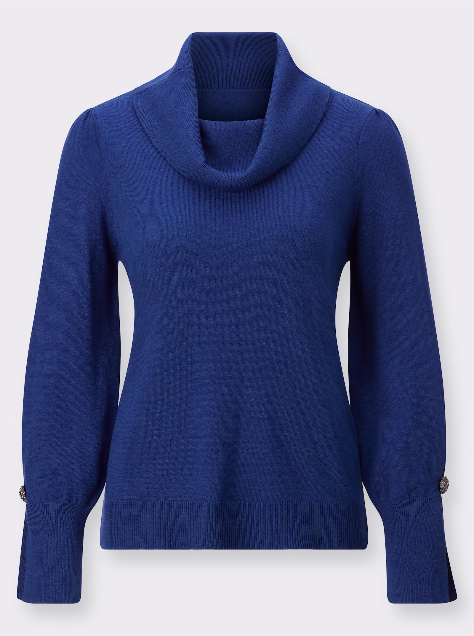 Pull à col roulé avec boutons décoratifs aux manches - bleu roi