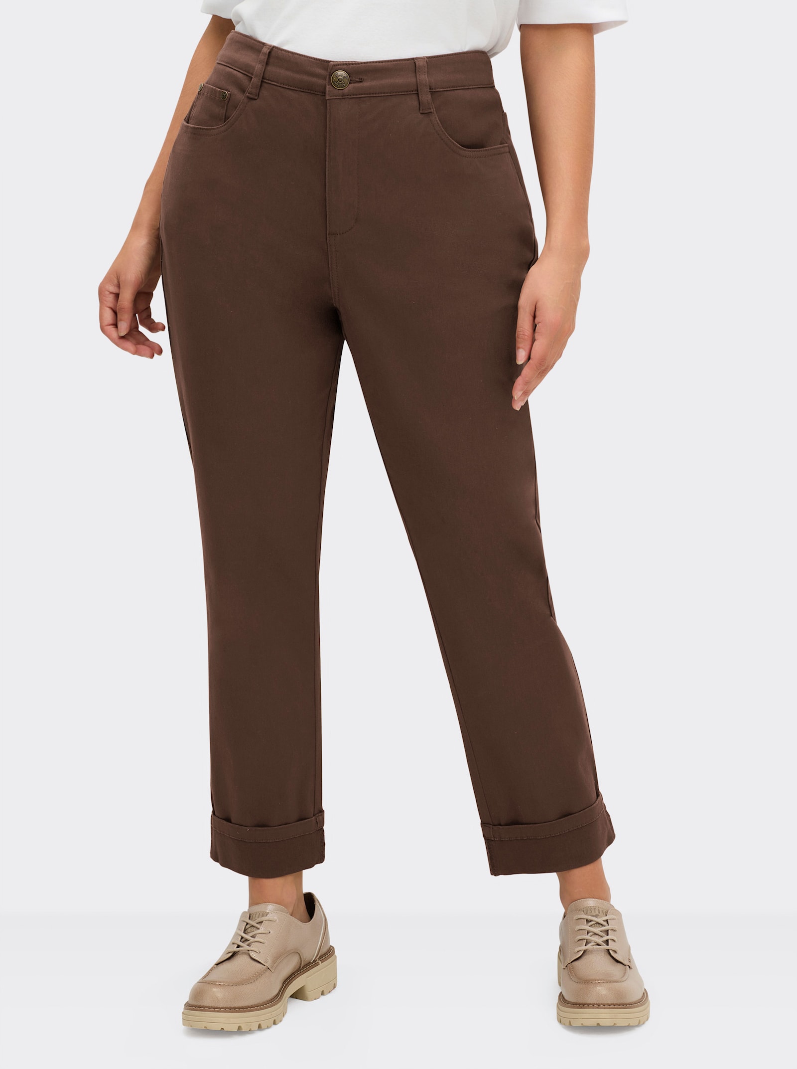 sheego High-waist-Jeans mit Saumaufschlag - schoko
