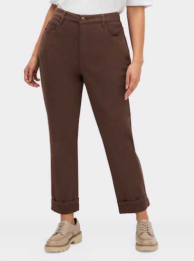 sheego High-waist-Jeans mit Saumaufschlag - schoko