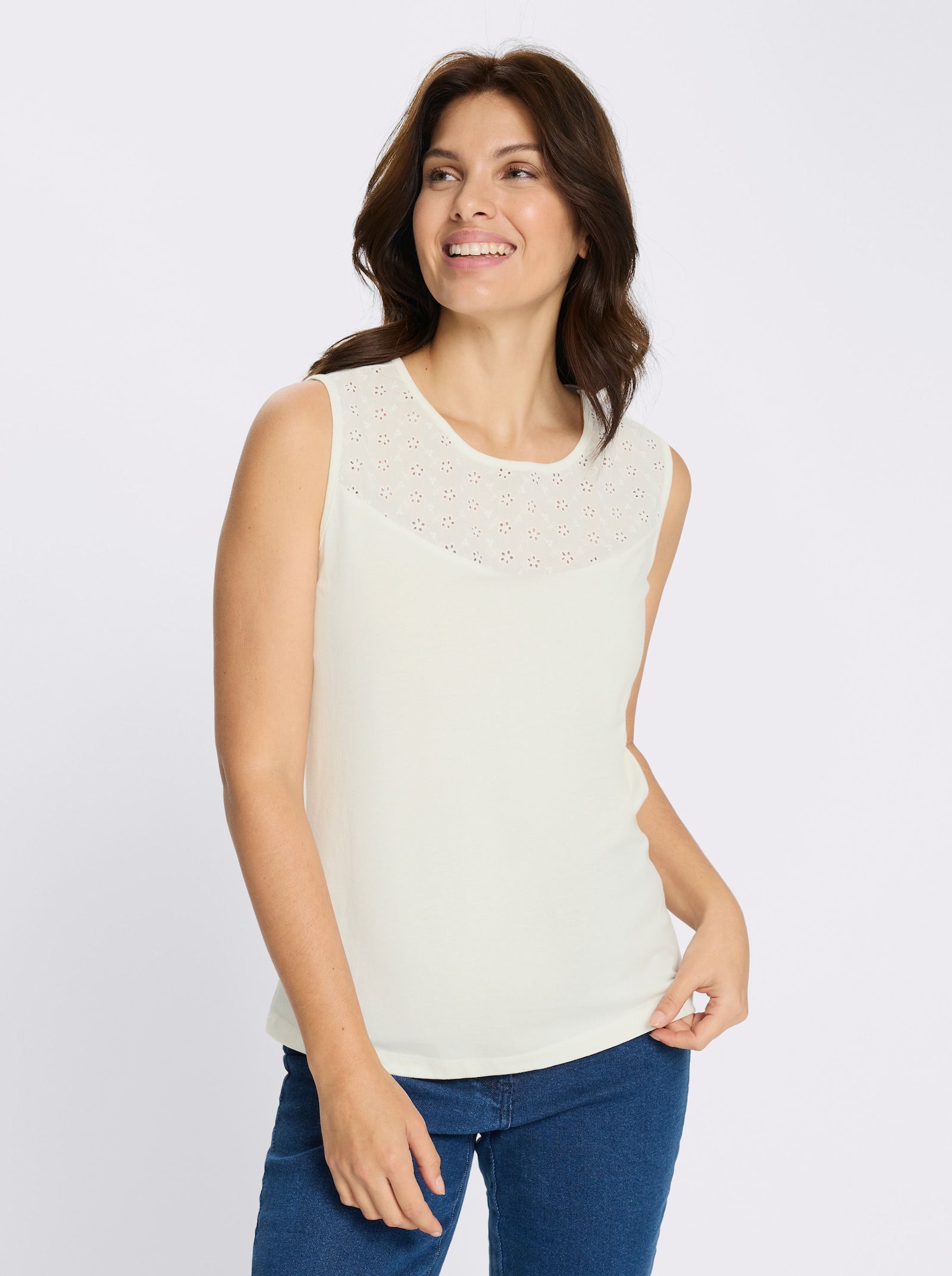Shirttop mit Lochstickerei - ecru