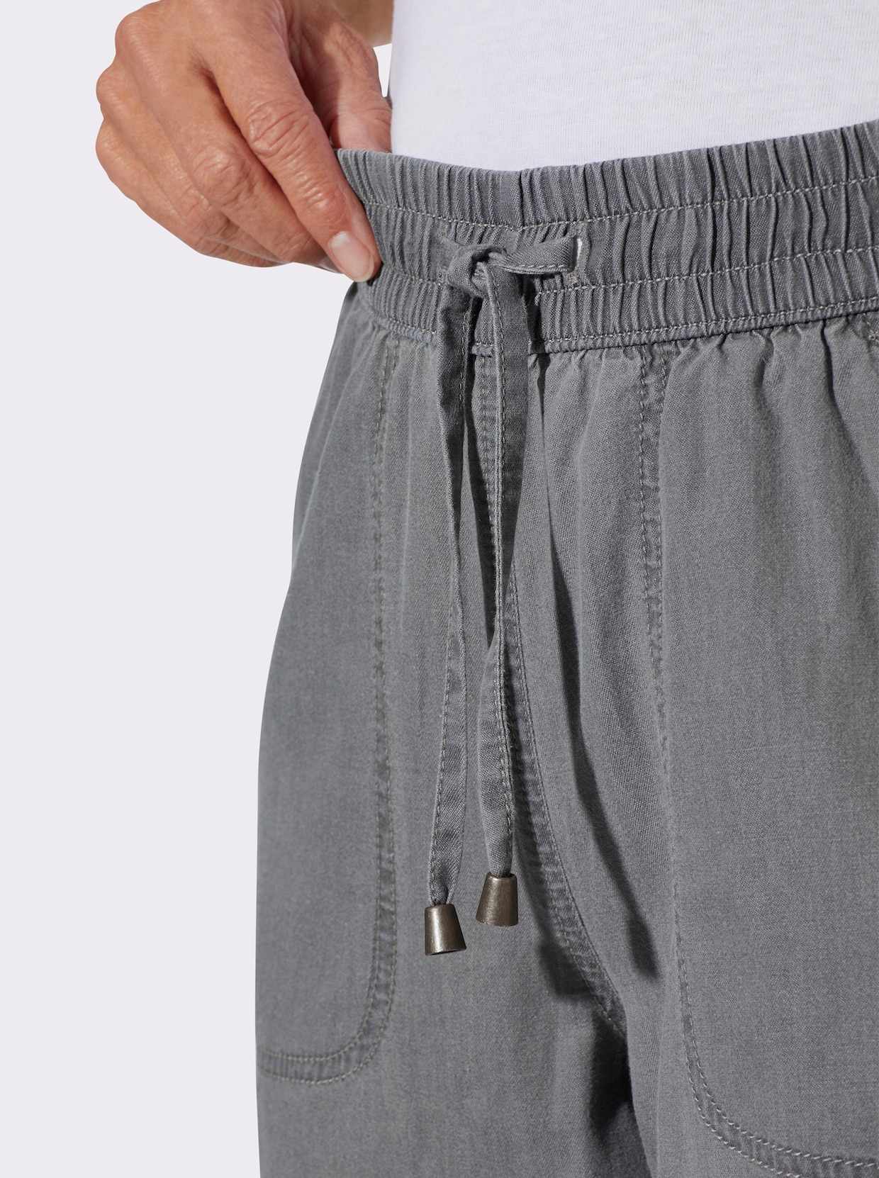 Jeansbermudas mit gesmoktem Dehnbund - grey denim