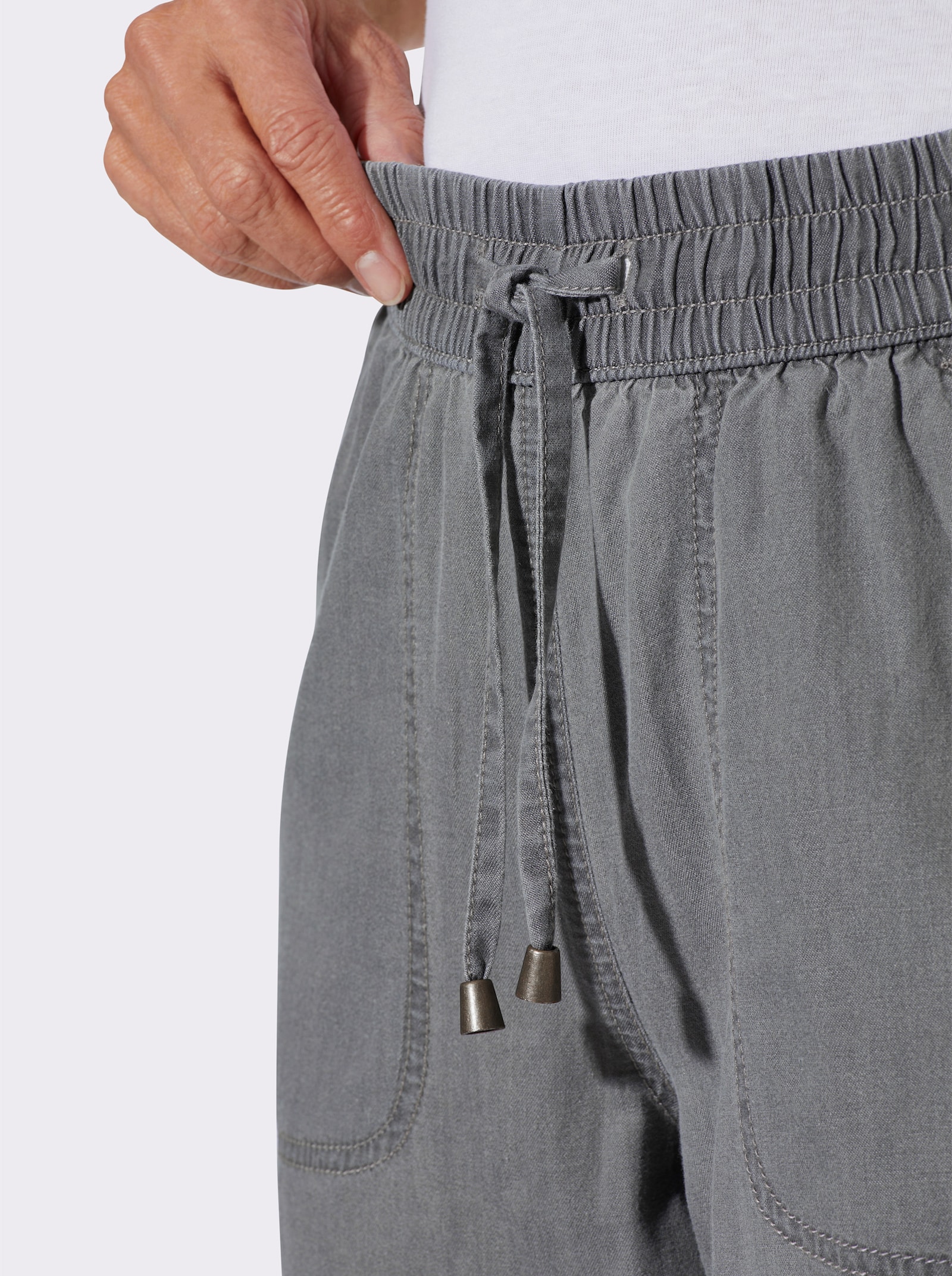 Jeansbermudas mit gesmoktem Dehnbund - grey denim