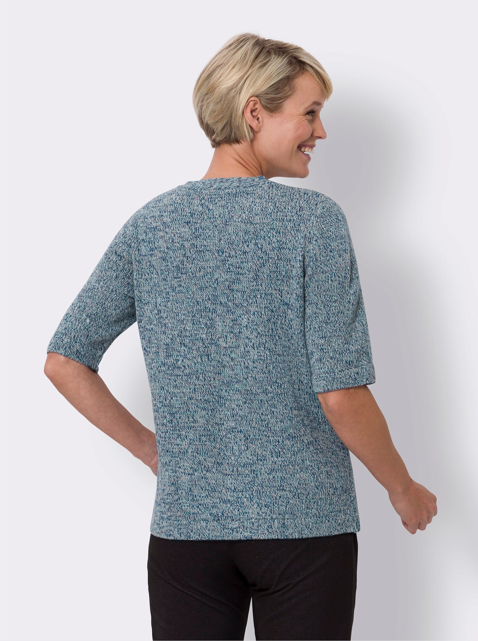 Vest met V-hals - koningsblauw/salie gemêleerd