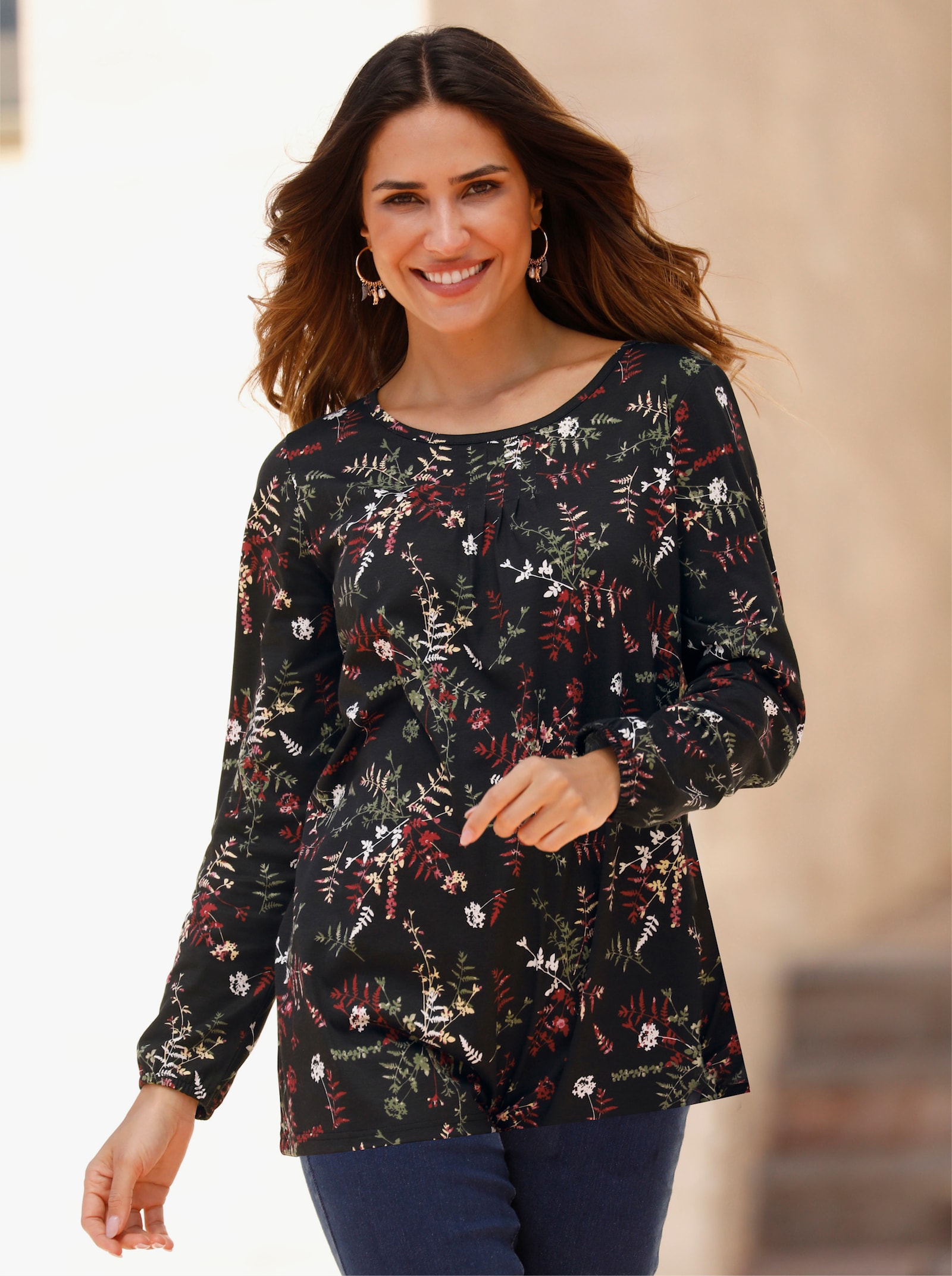 Longshirt in A-Form, bedruckt - schwarz-kirsche-bedruckt