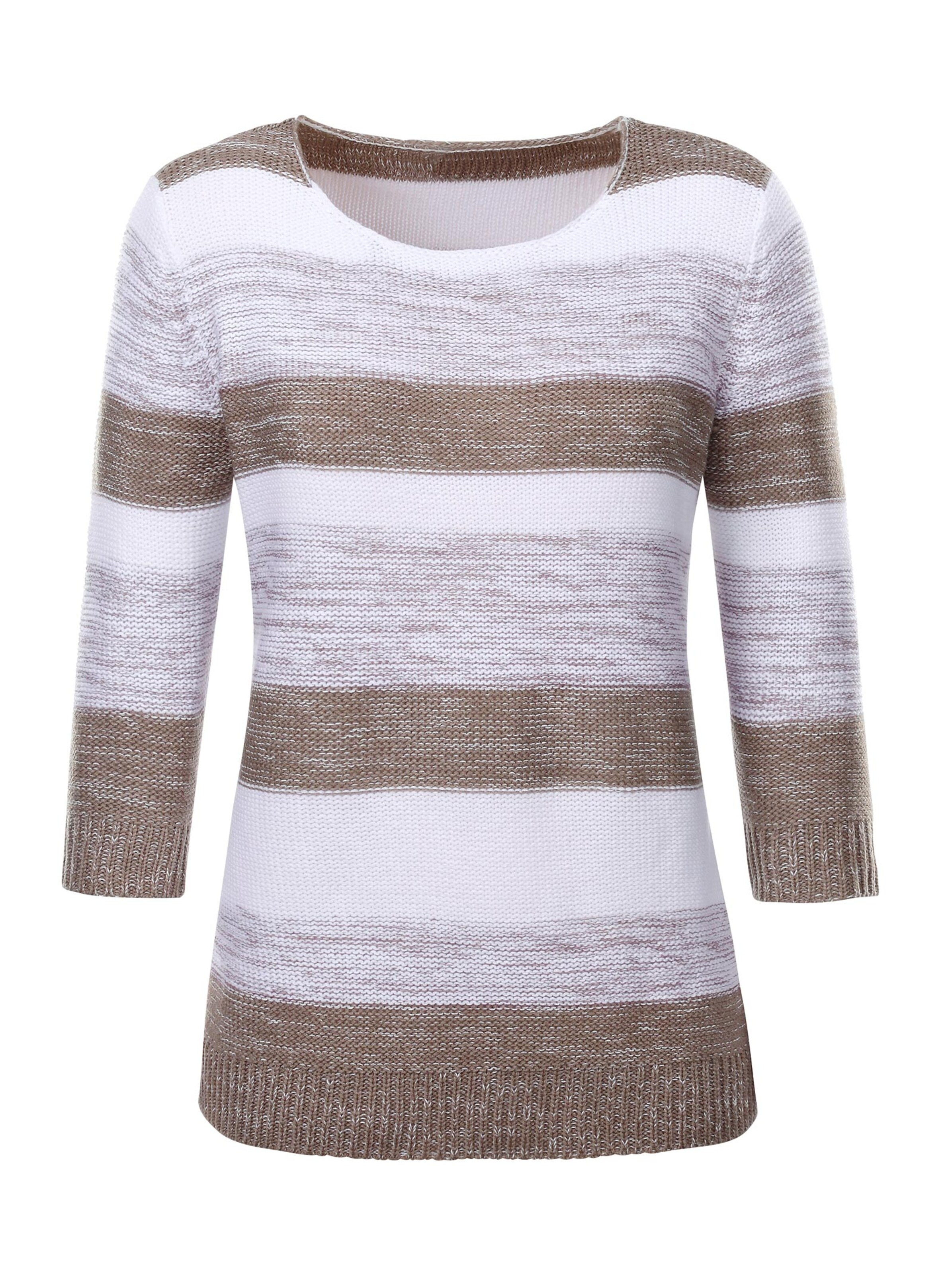 Pullover - weiß-taupe-gestreift