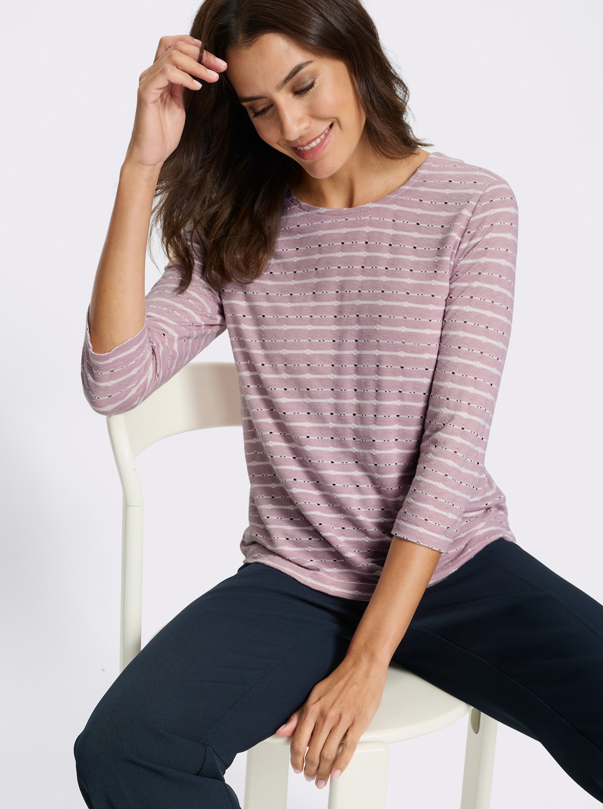 3/4-Arm-Shirt - ecru-mauve-gemustert