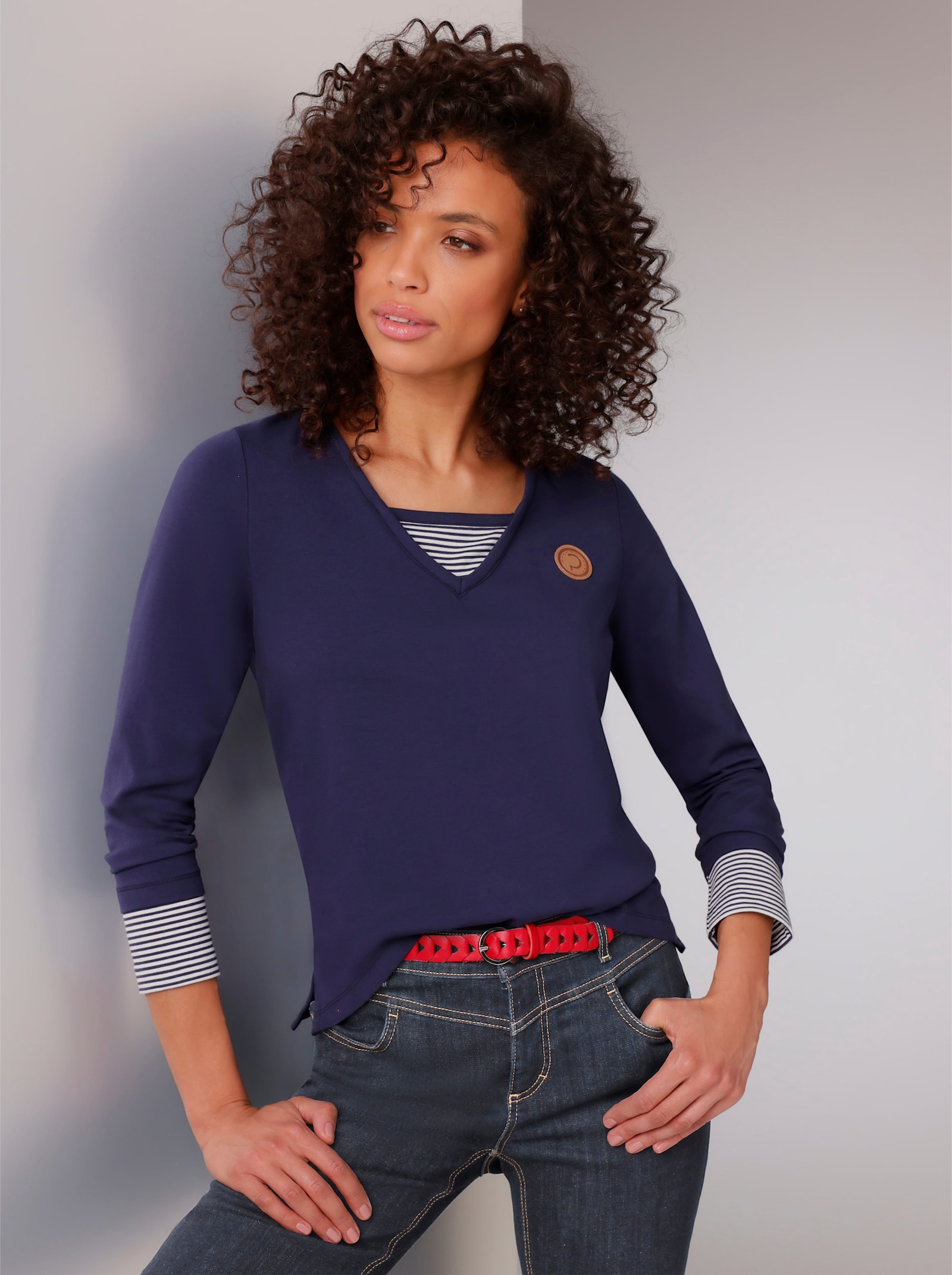 CREATION L PREMIUM Langarmshirt im Lagen-Look - marine