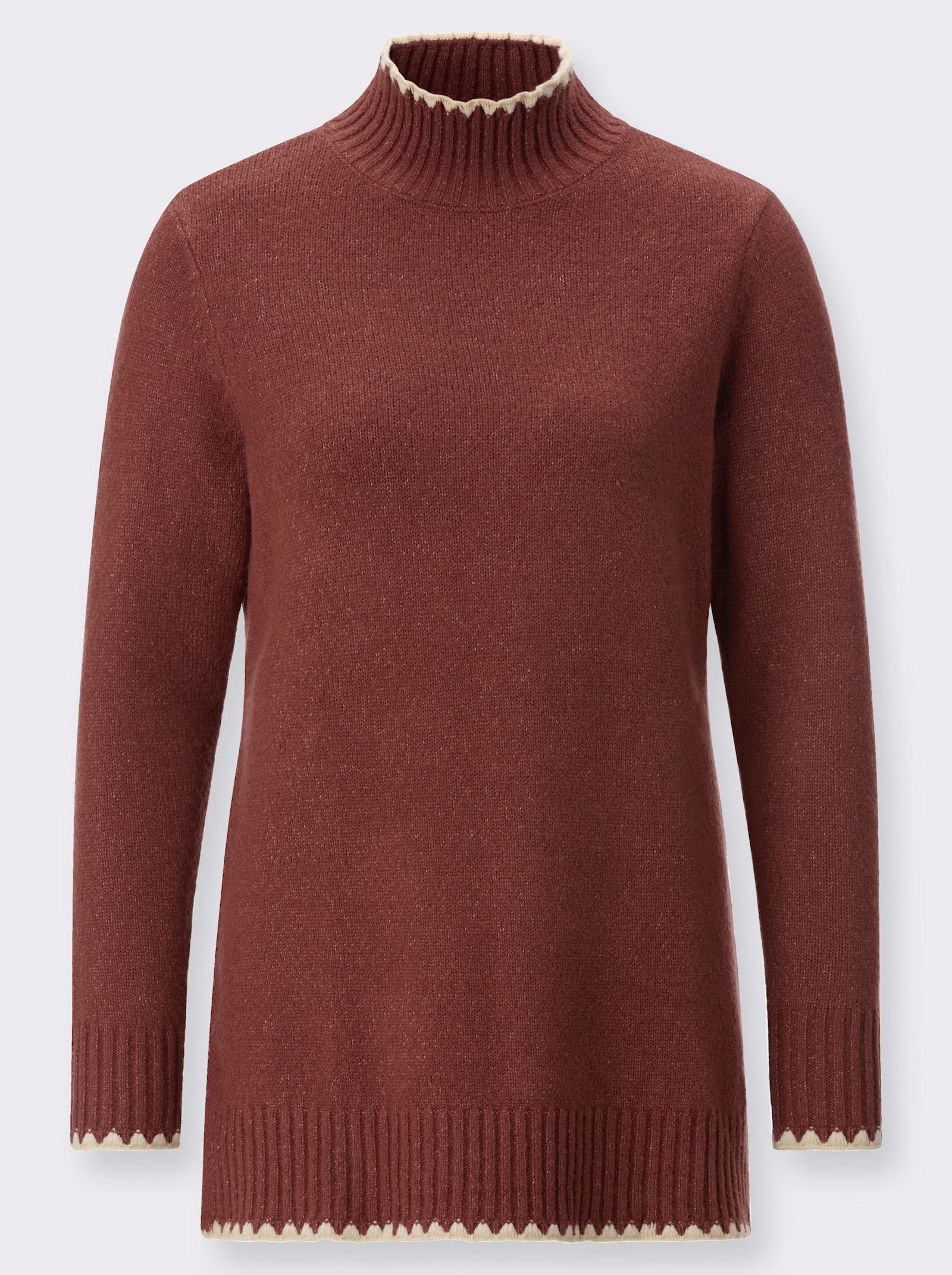 Longpullover mit Seitenschlitzen - rotbraun