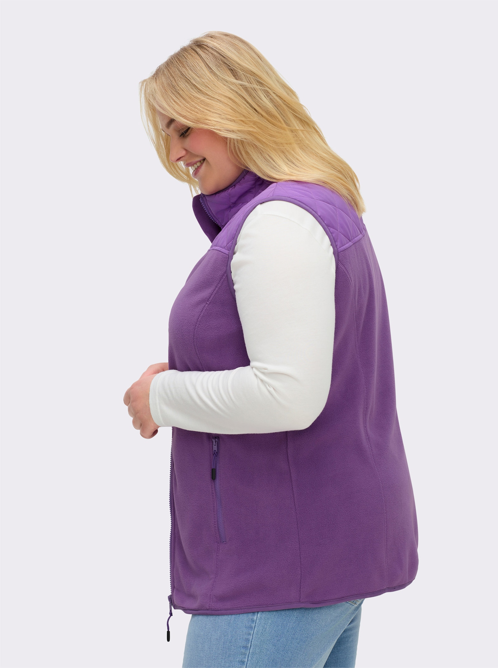 sheego Fleecegilet met opstaande kraag, in materiaalmix - paars