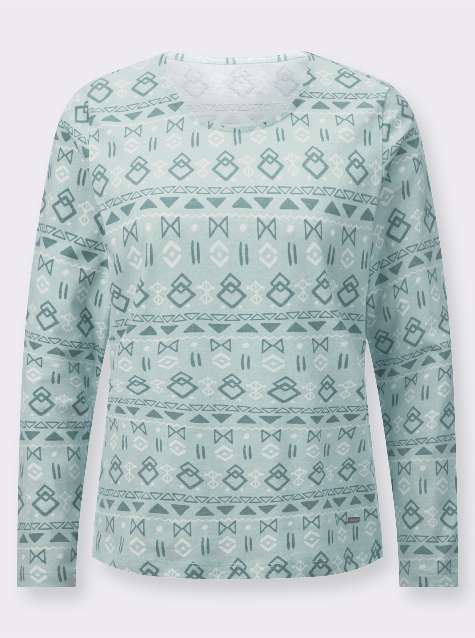 Print-Shirt mit paspeliertem Rundhals-Ausschnitt - mint-bedruckt