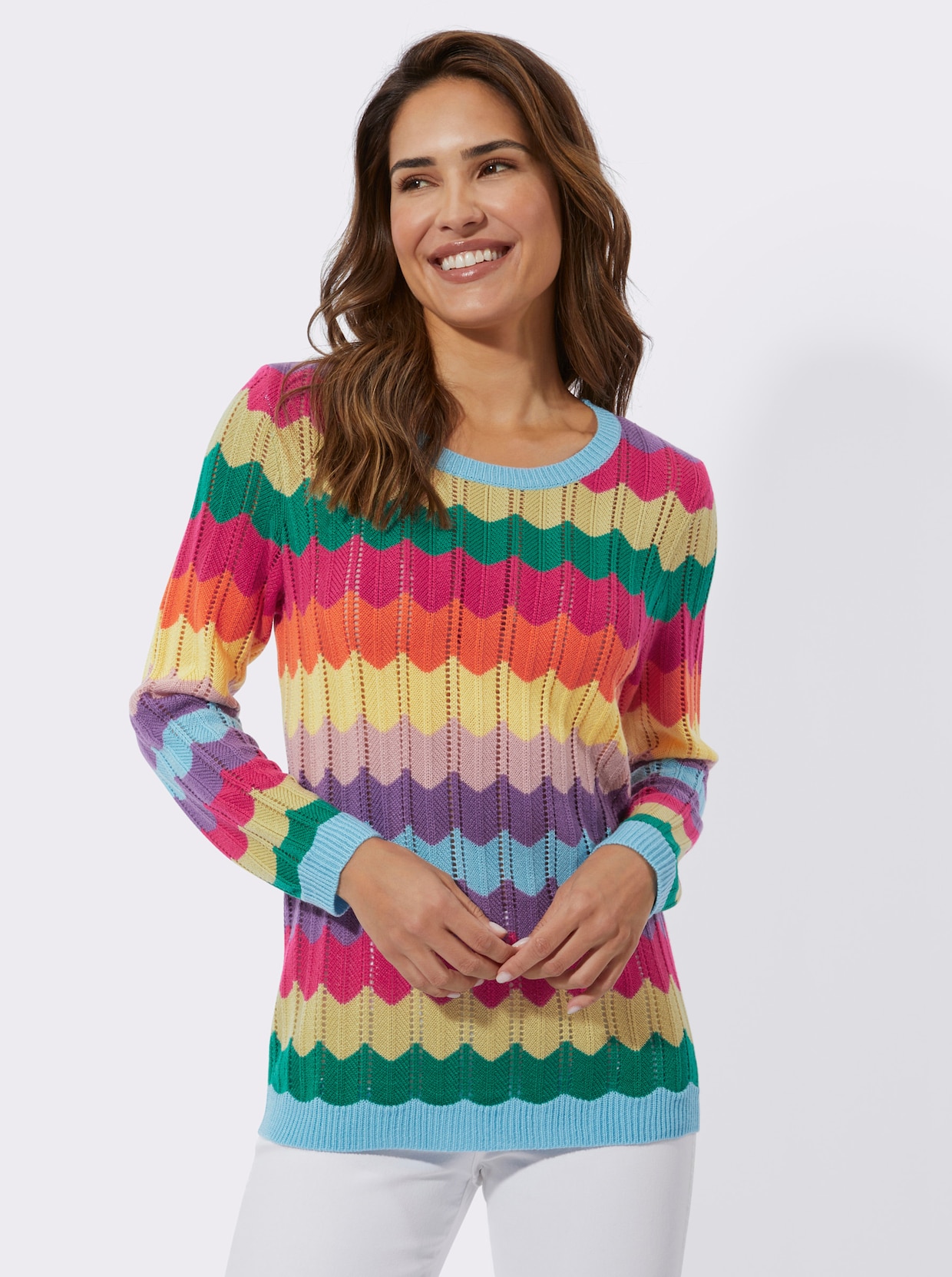 Ajourpullover - pink-aqua-gemustert