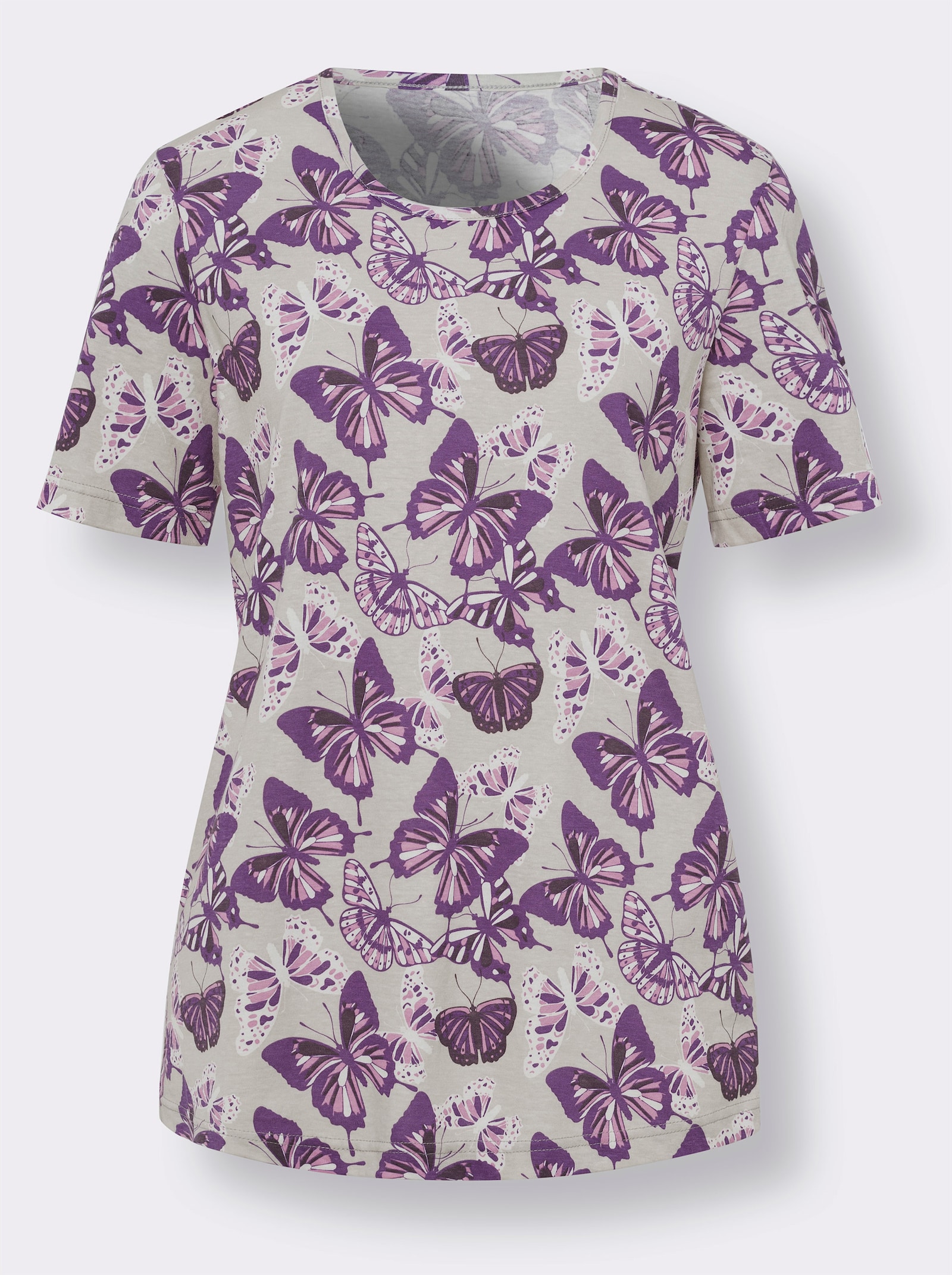 Pyjamas med fjärilstryck - ljusgrå-lila-med tryck