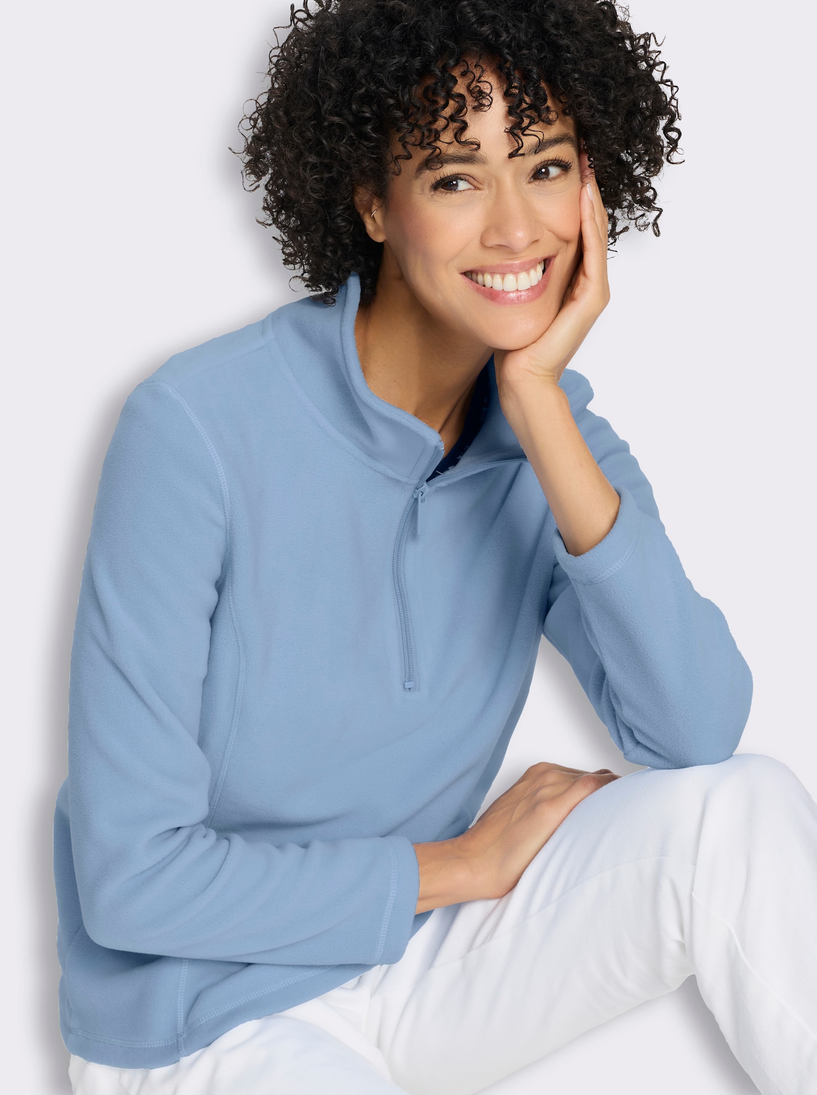 Fleeceshirt mit Stehkragen - bleu