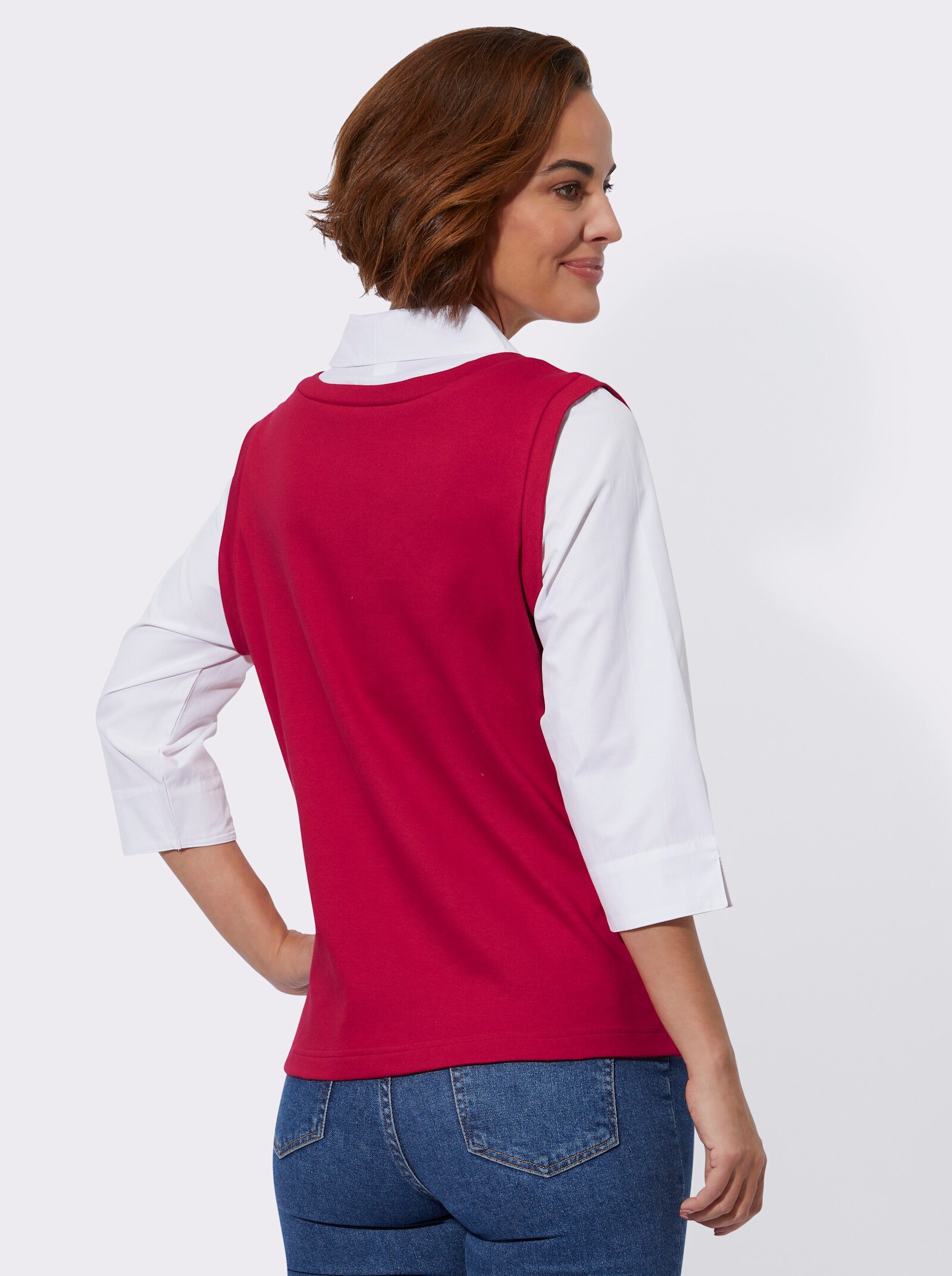 2-in-1-Shirt mit gewebtem Bluseneinsatz - rot
