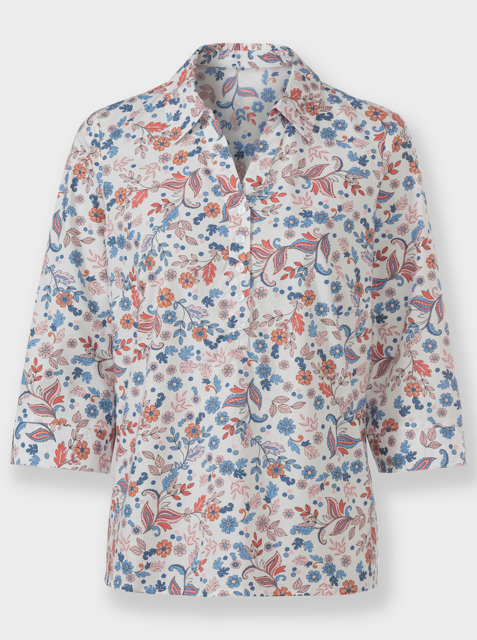 Baumwollbluse zum Schlupfen - weiss-rosenquarz-bedruckt