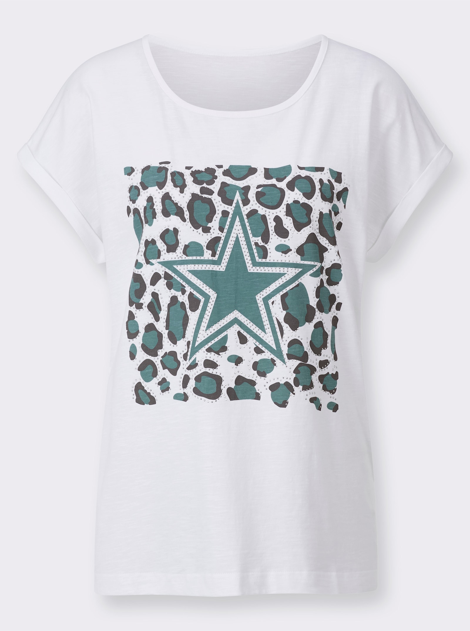 Shirt mit Animal- und Stern-Motiv - jade-weiß