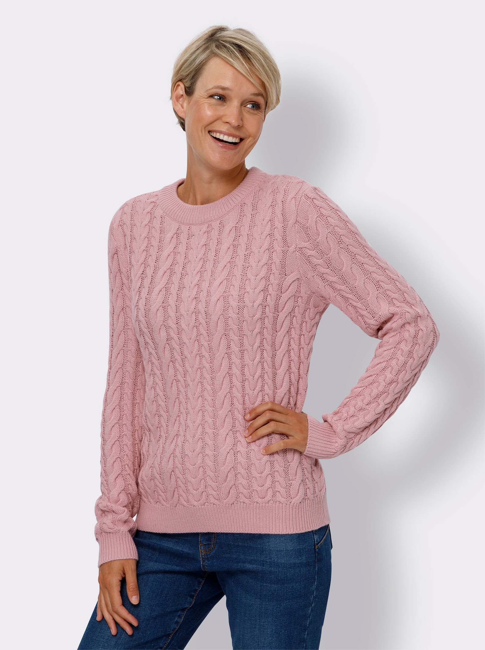 Langarm-Pullover mit Zopfmuster - hortensie