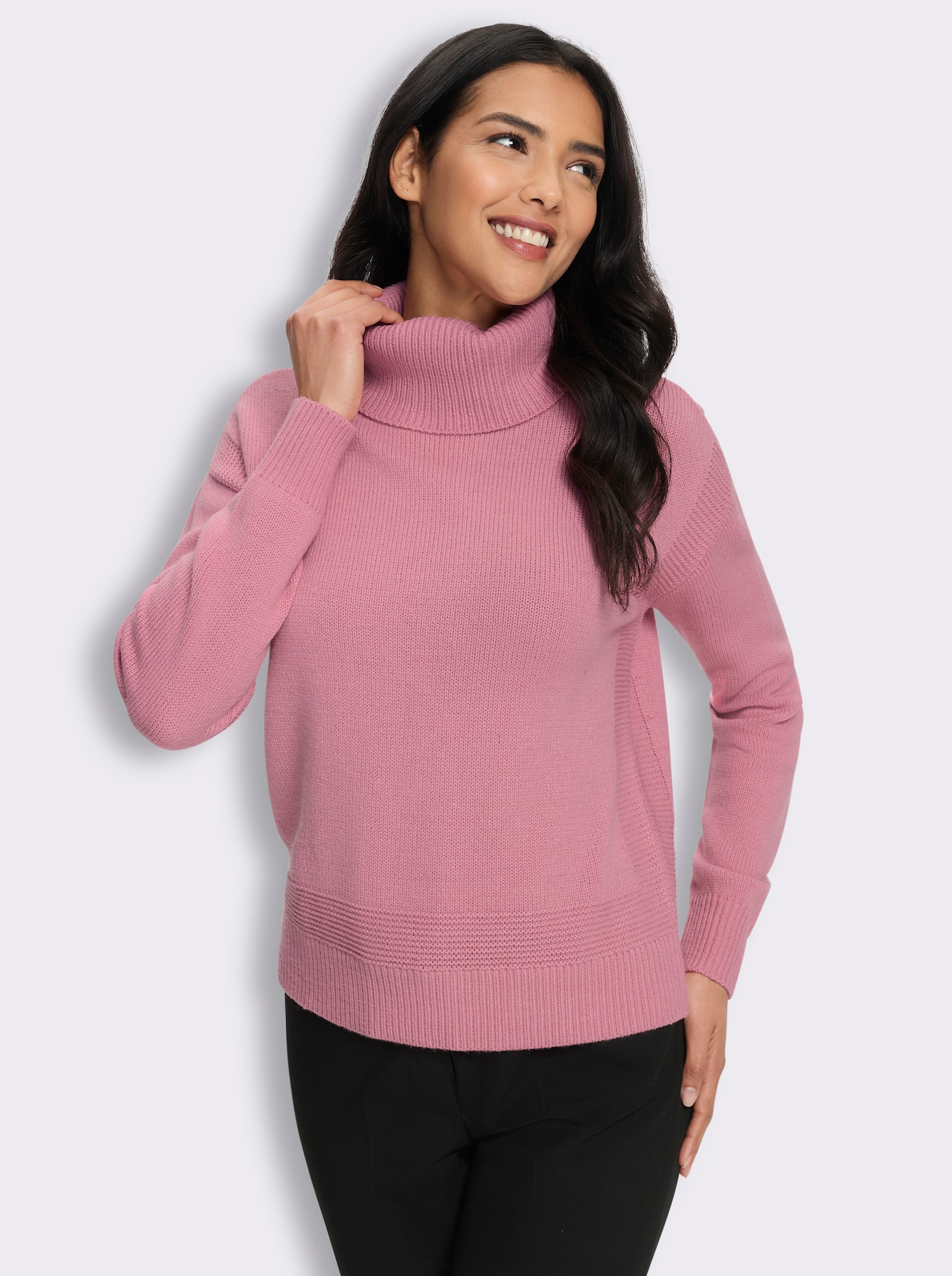 Rollkragenpullover mit Perlfang-Muster - altrosa