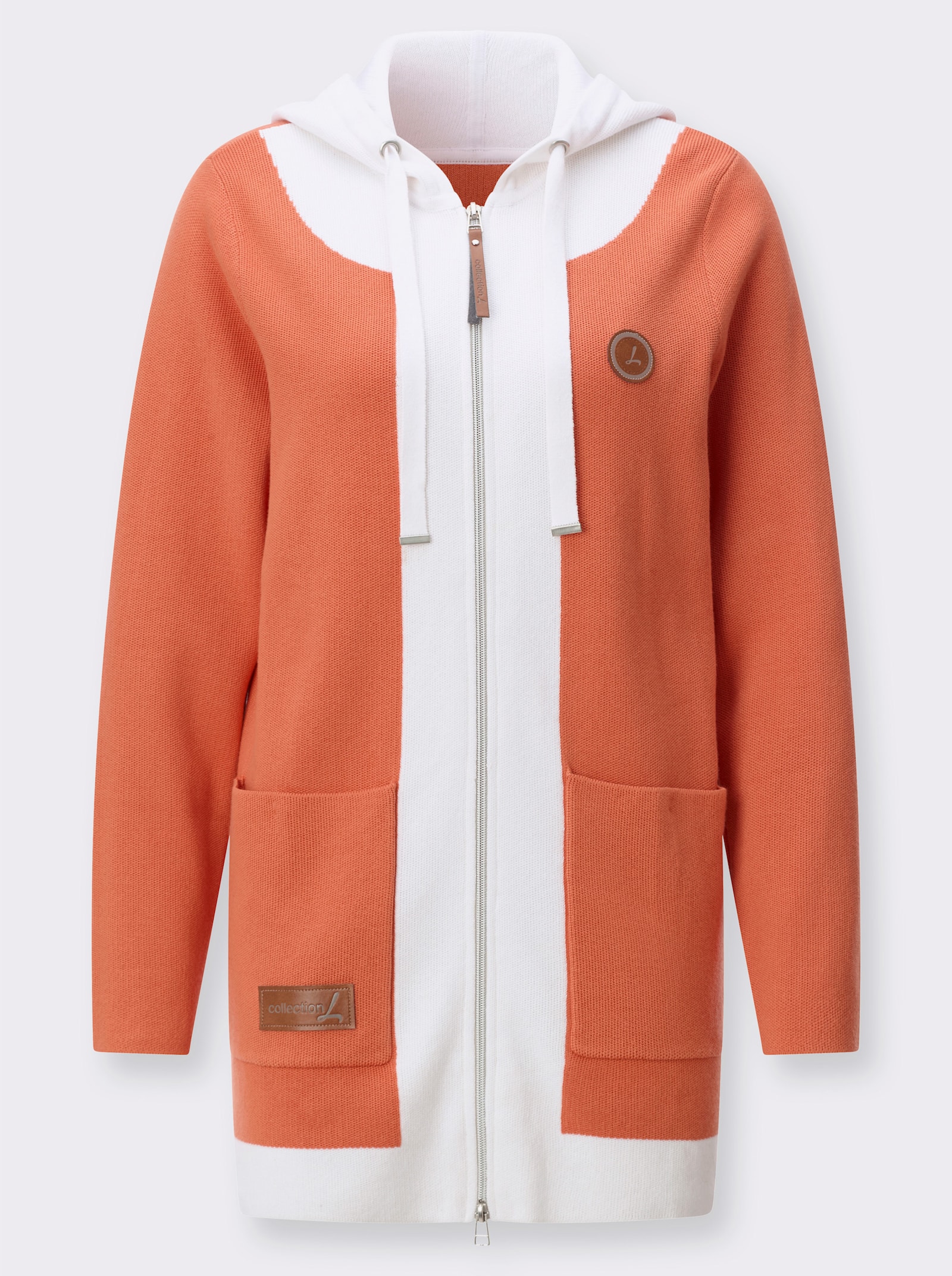 Longstrickjacke mit 2-Wege-Reißverschluss - papaya-ecru