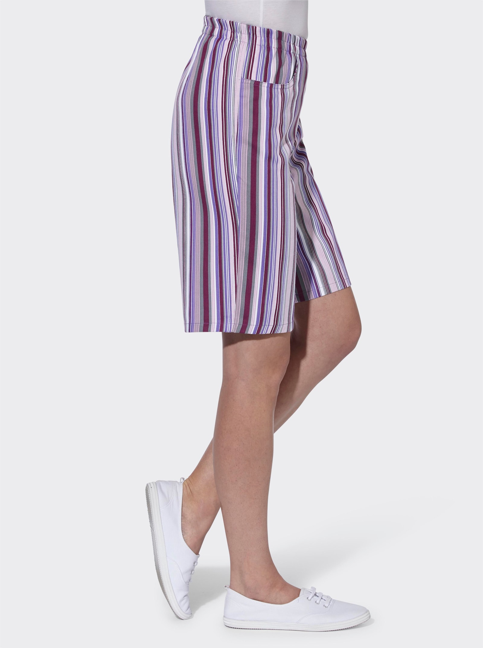 Bermuda met comfortband rondom - bessenrood gestreept