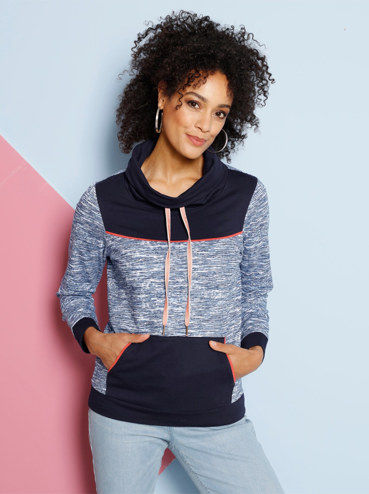Sweatshirt - marin-vit, mönstrad