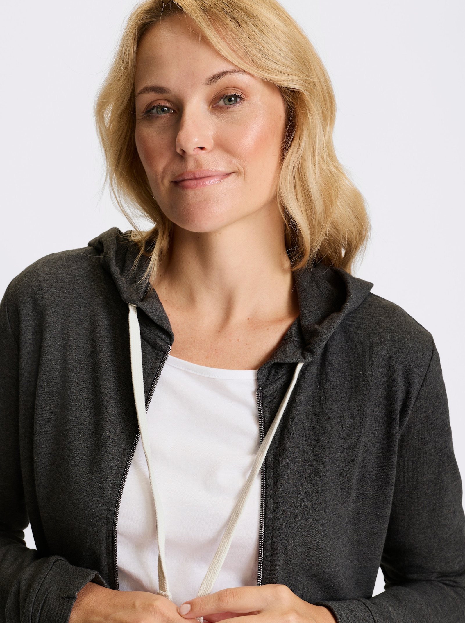 Tepláková bunda dlhého strihu - antracitová melírovaná