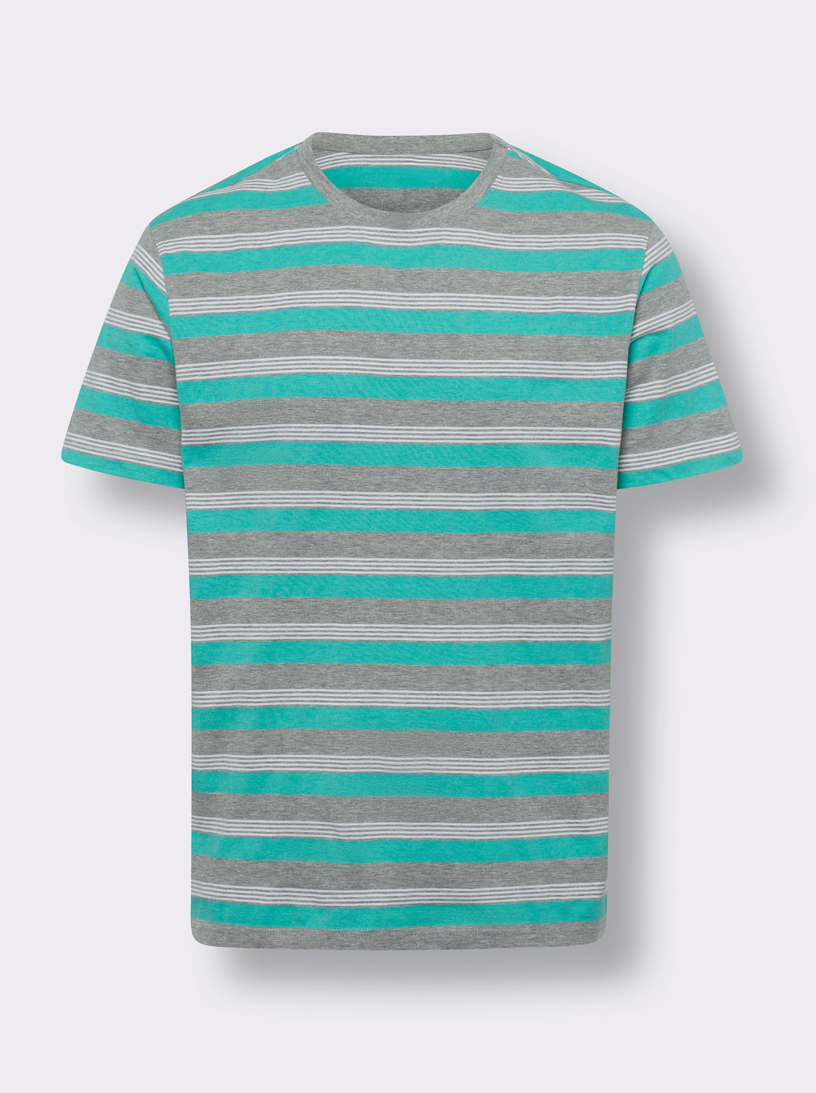 Shirt met ronde hals en in het garen geverfd streepjespatroon - grijs/blauwgroen gestreept