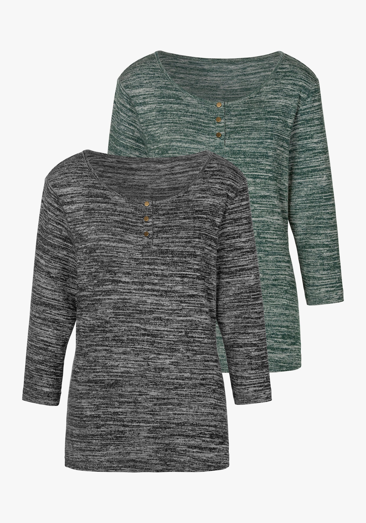 LASCANA T-shirt à manches 3/4 - vert chiné, anthracite chiné