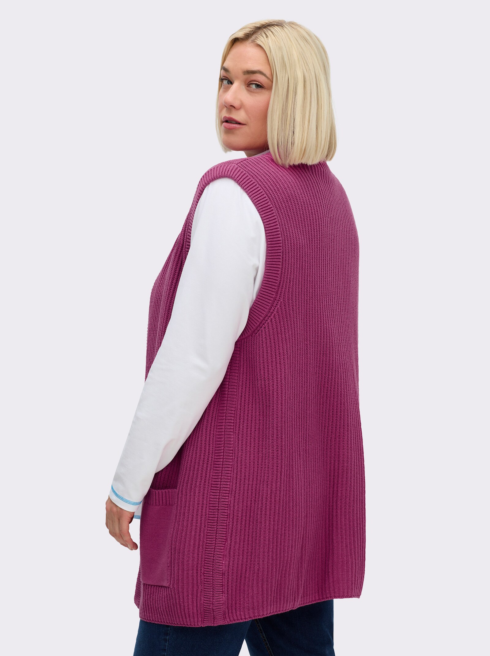 Strickweste in Longform, gerippt - erika