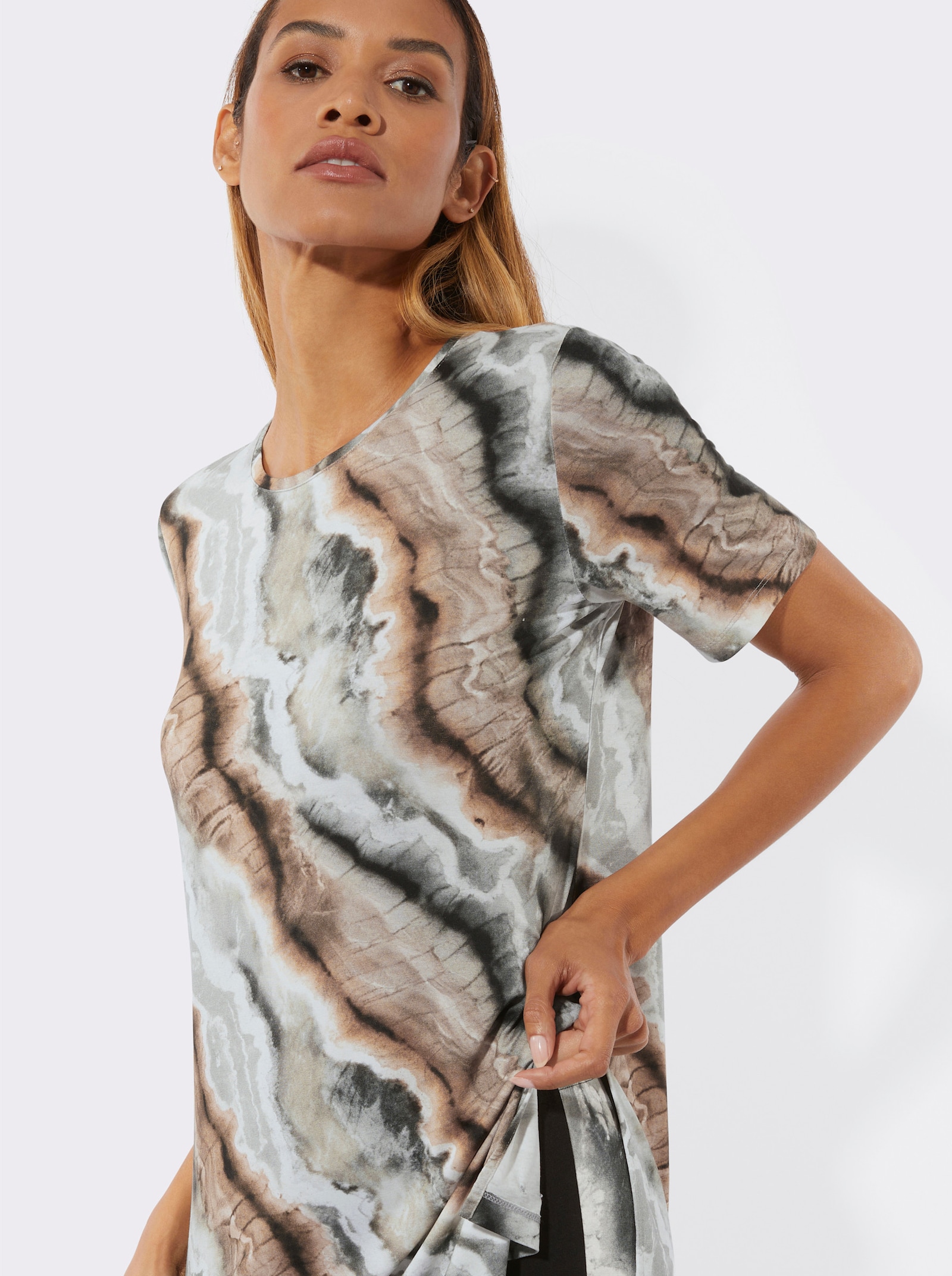 feel good Longshirt - schwarz-camel-bedruckt