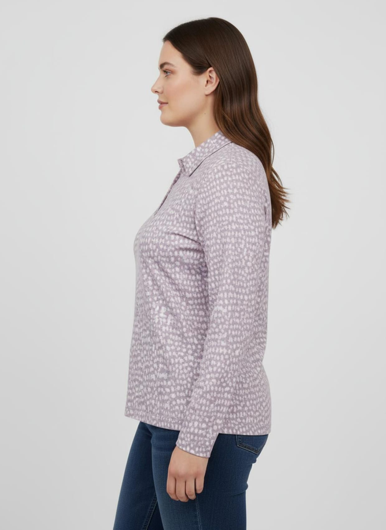 Poloshirt mit Knopfleiste - hortensie-steingrau-bedruckt